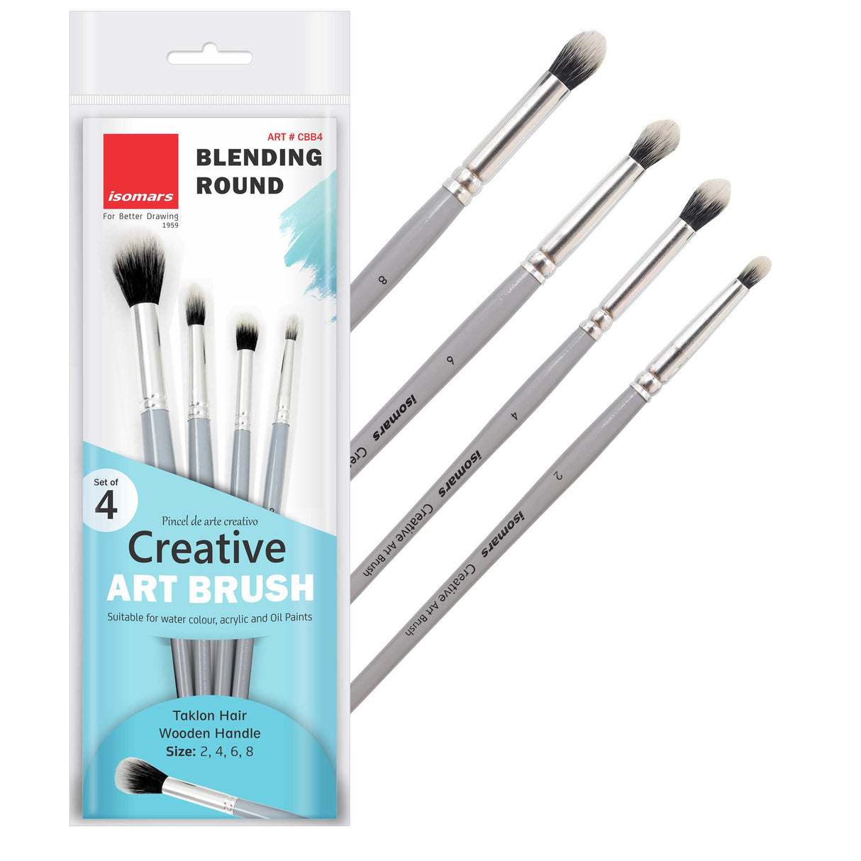 Isomars Creative - Blendng Brush - Round - Set of 4 - Artist Quality Brushes