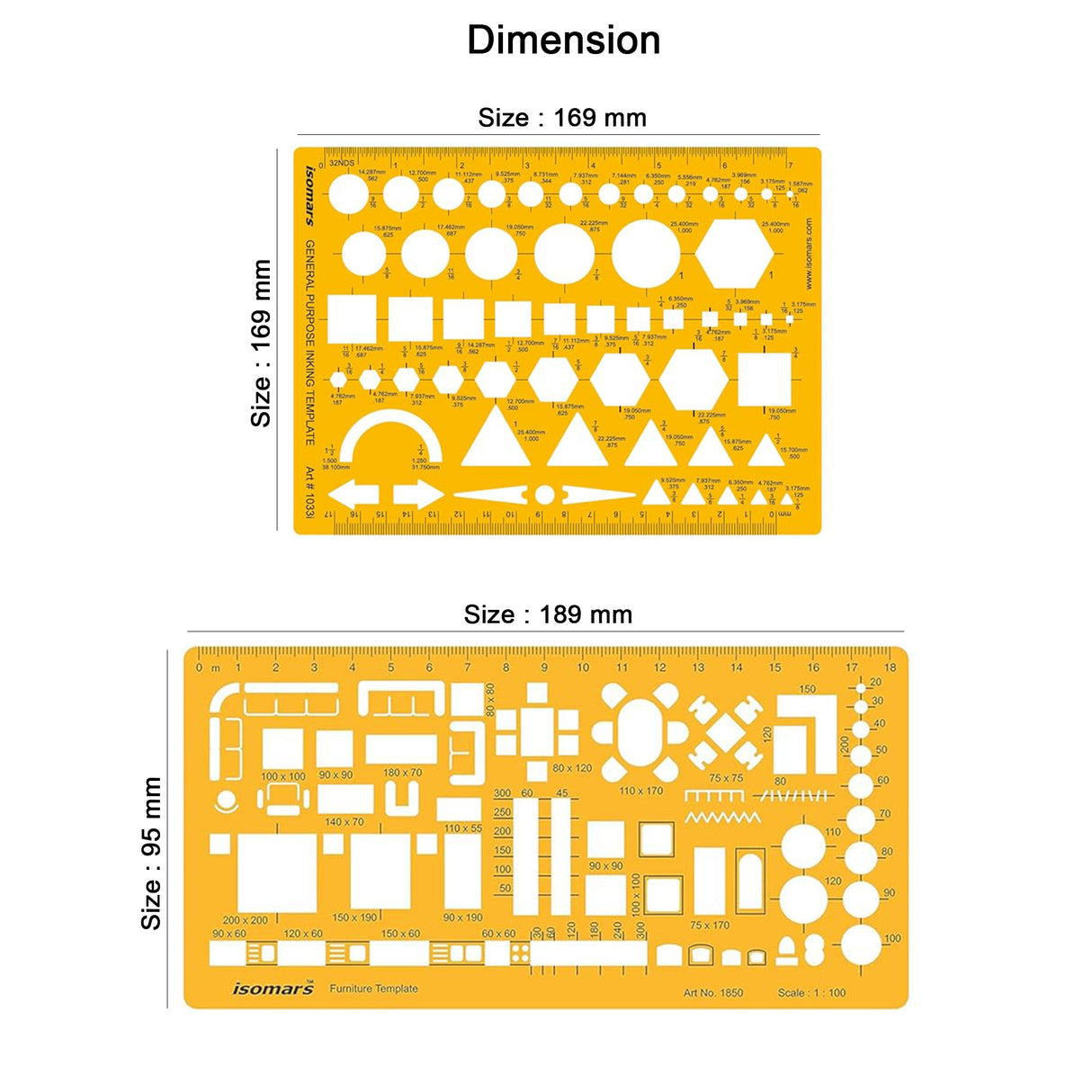 Isomars Designing Templates Combo Set of 11 | Architectural, Engineering & Interior Design Drafting Templates with Broad Scale Ruler for Technical Drawing, CAD Sketching & Planning
