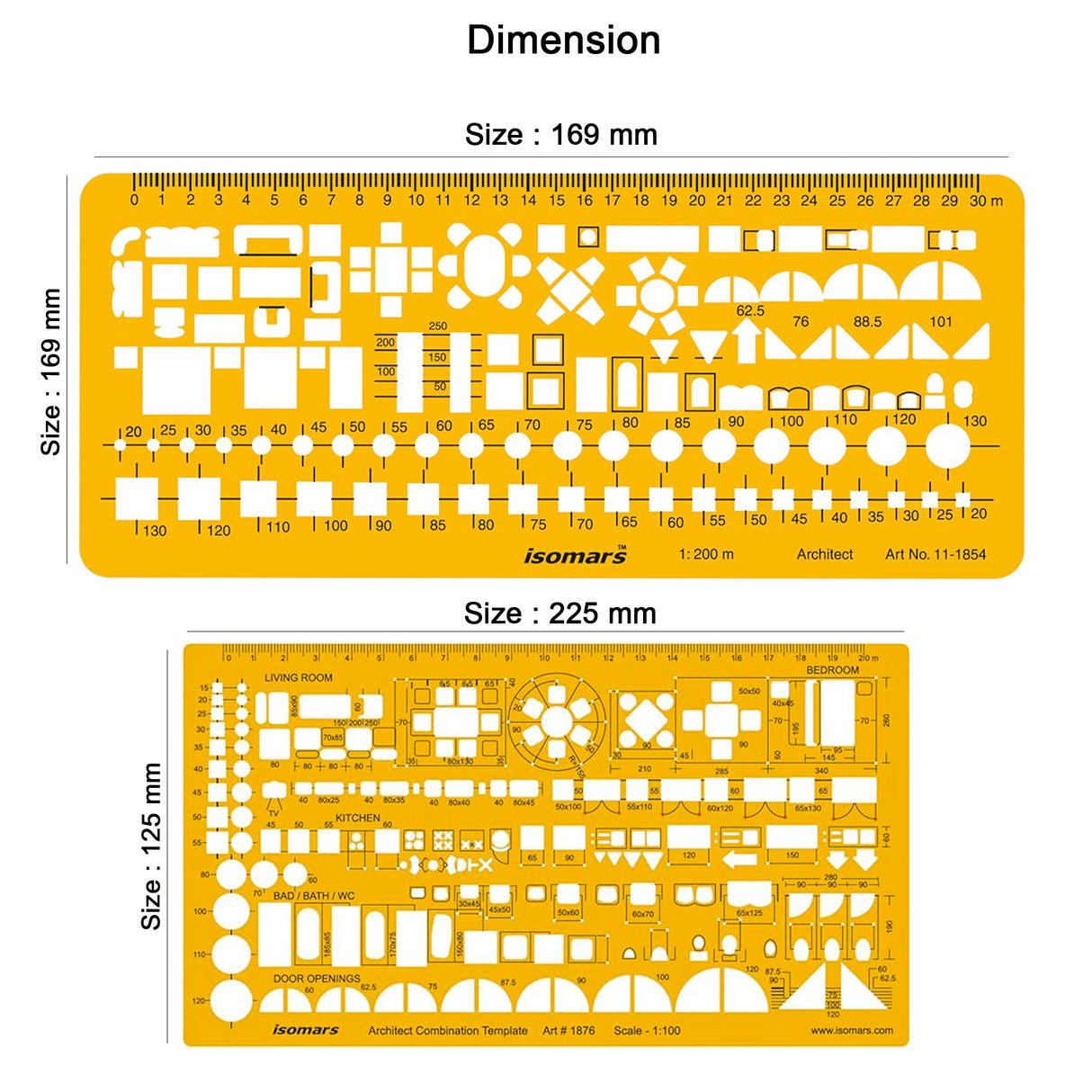Isomars Designing Templates Combo Set of 11 | Architectural, Engineering & Interior Design Drafting Templates with Broad Scale Ruler for Technical Drawing, CAD Sketching & Planning