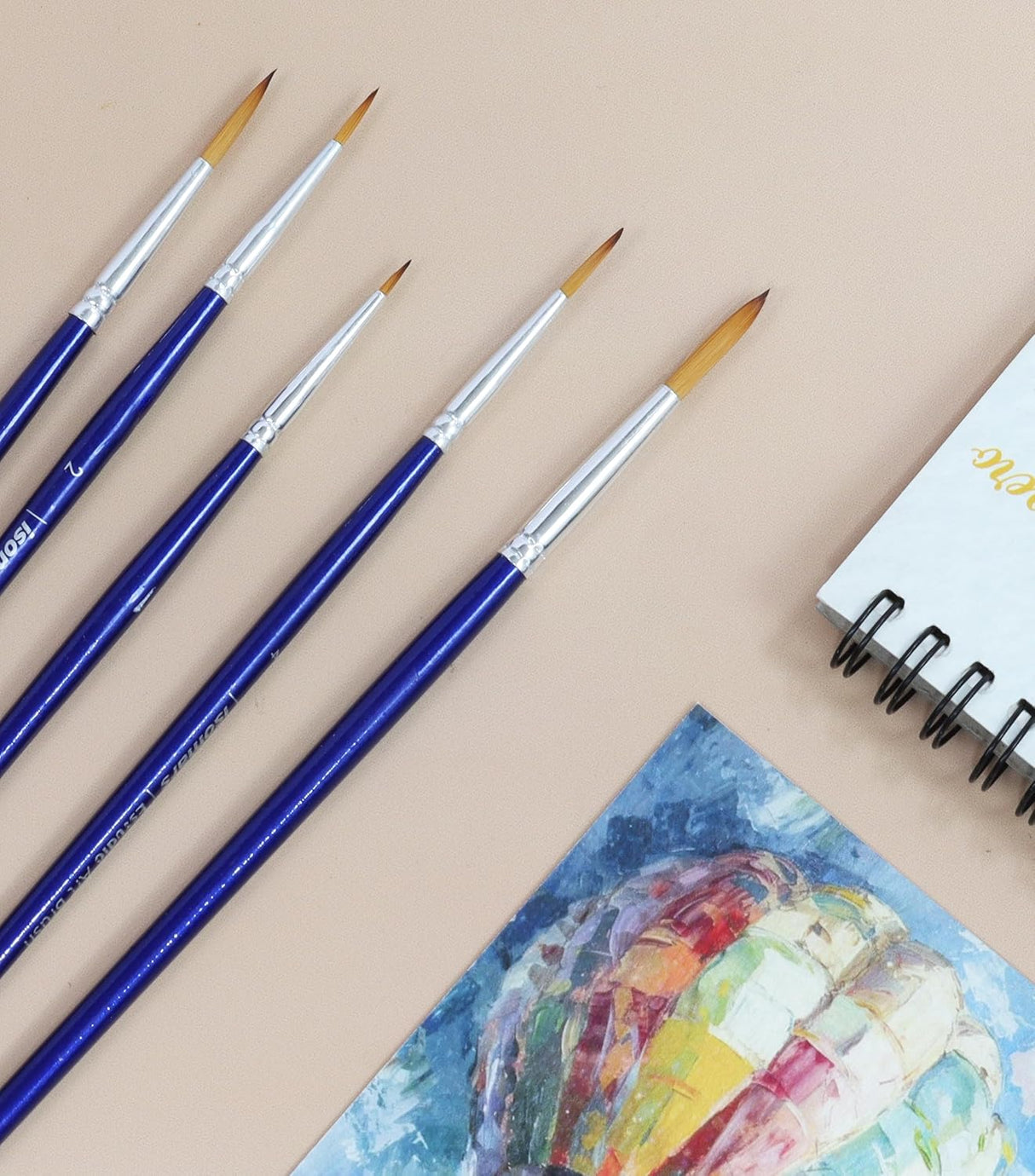 Isomars Estudio Round Paint Brush Set of 5 | Professional Synthetic Long Handle Round Artist Brushes for Fine Detailing, Line Work, Outlining & Blending | Acrylic, Watercolor, Oil & Gouache Painting