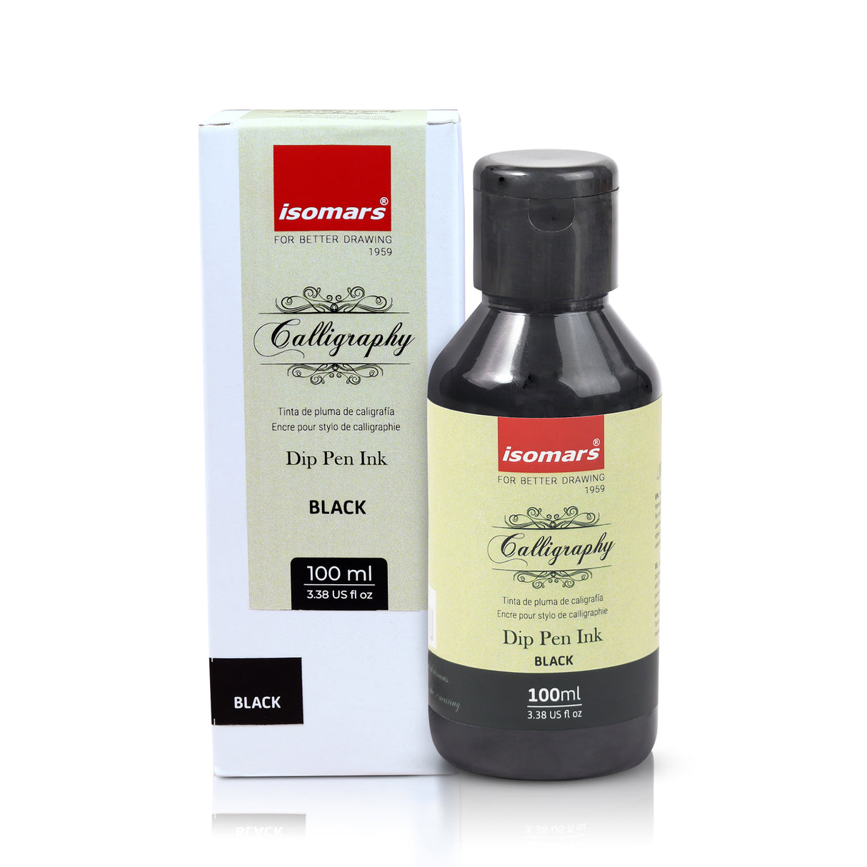 ISOMARS Calligraphy Dip Pen Ink Black, 100ml, Rich Pigmented Ink