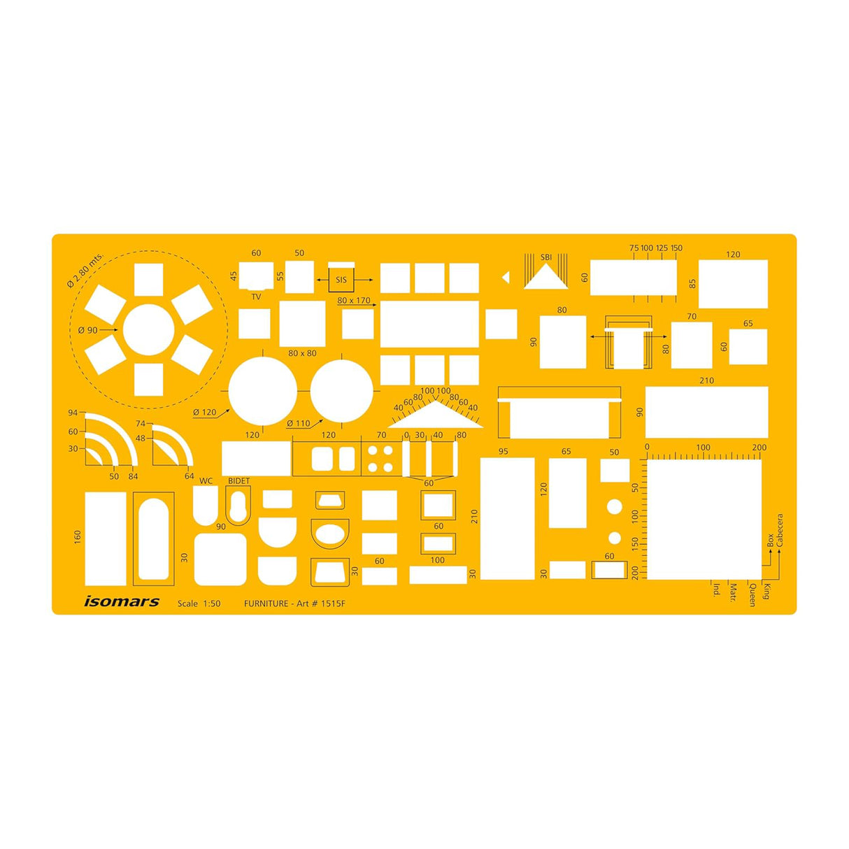 Isomars Architect Furniture Template Scale 1:50 | Professional Interior Design & Furniture Layout Drafting Stencil | Transparent Drawing Template for Architects, Interior Designers, Engineers & Students