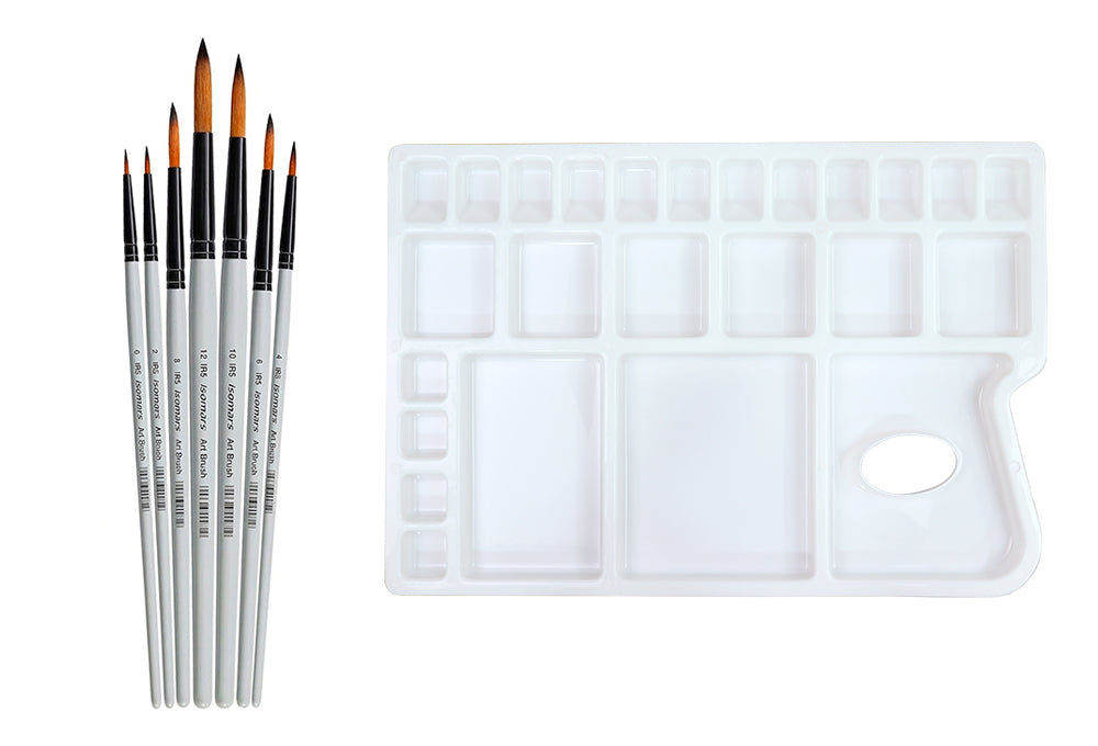 Color Mixing Palette & Round Paint Brushes
