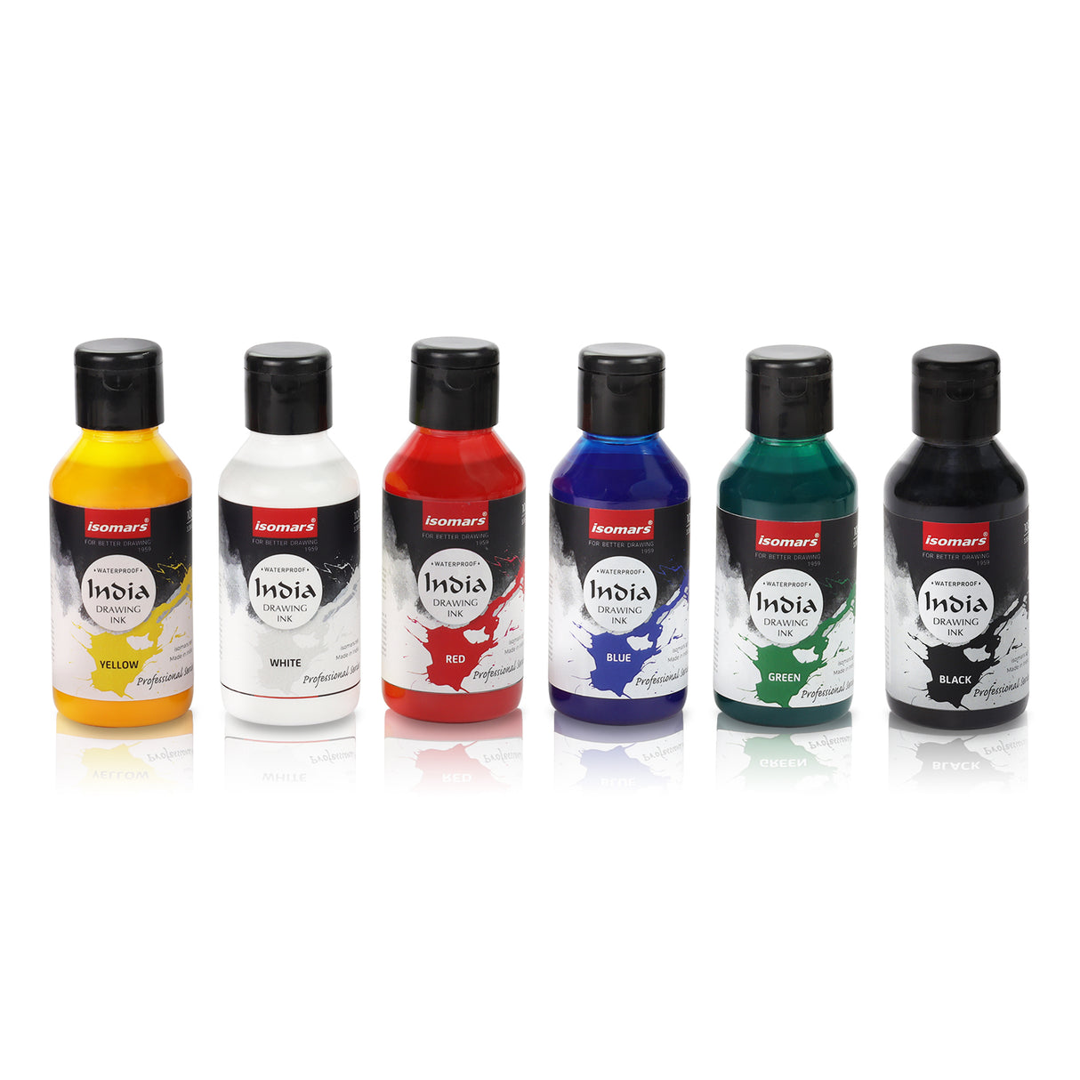 Isomars India Waterproof Drawing Ink, 100ml x 6 Colours, Fadeproof, Non-Toxic, Professional Art Supplies