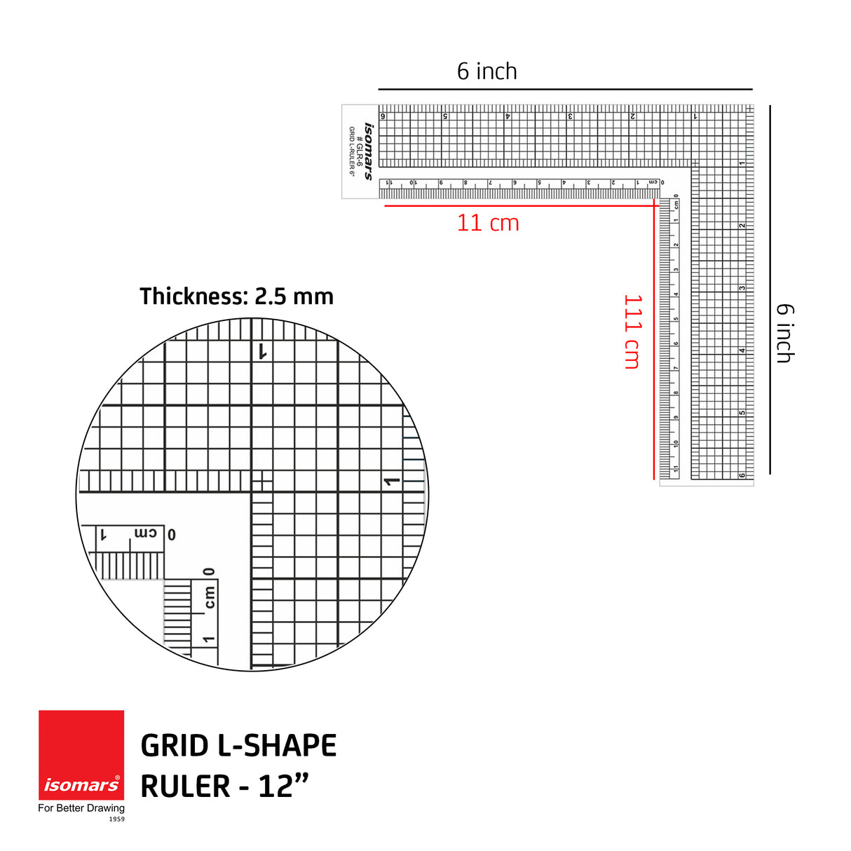 Isomars Grid L - Ruler 6" For Tailoring and General Purpose |Quilting Rulers for Fashion Designing
