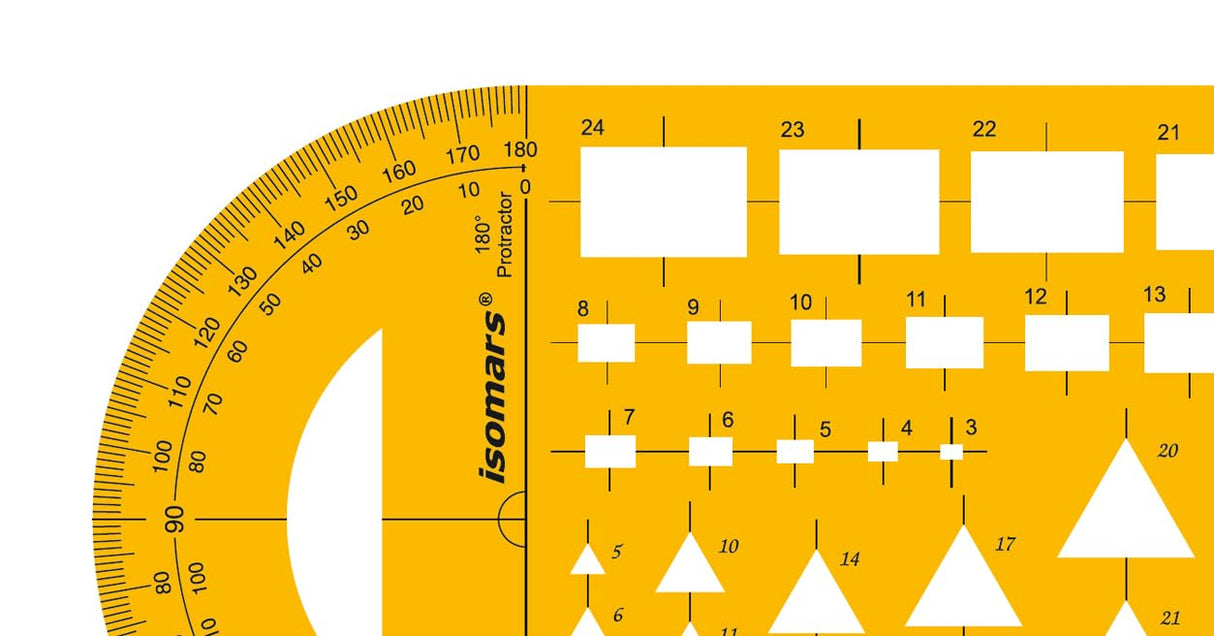 Isomars Combination Geometric Template with Protractor | Multi-Shape Drafting Stencil with Rectangles, Triangles, Ovals & Angle Scale | Drawing Tool for Architects, Engineers, Designers & Students - Isomars