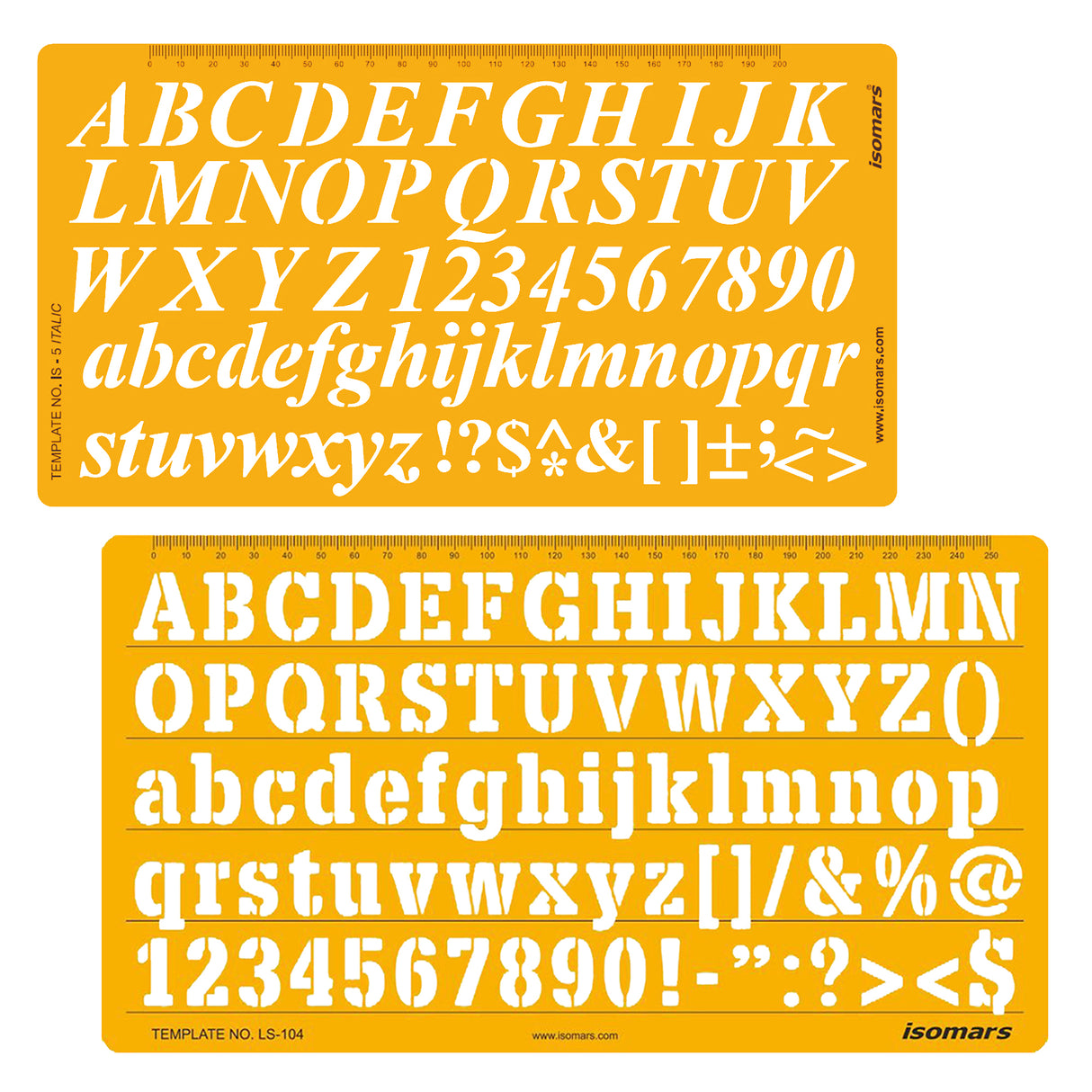 Isomars Letter Stencil Combo Set – Italic & Standard Alphabet Templates with Uppercase, Lowercase, Numbers & Symbols, Reusable Drawing, Craft, Sign Making & DIY Lettering Stencils