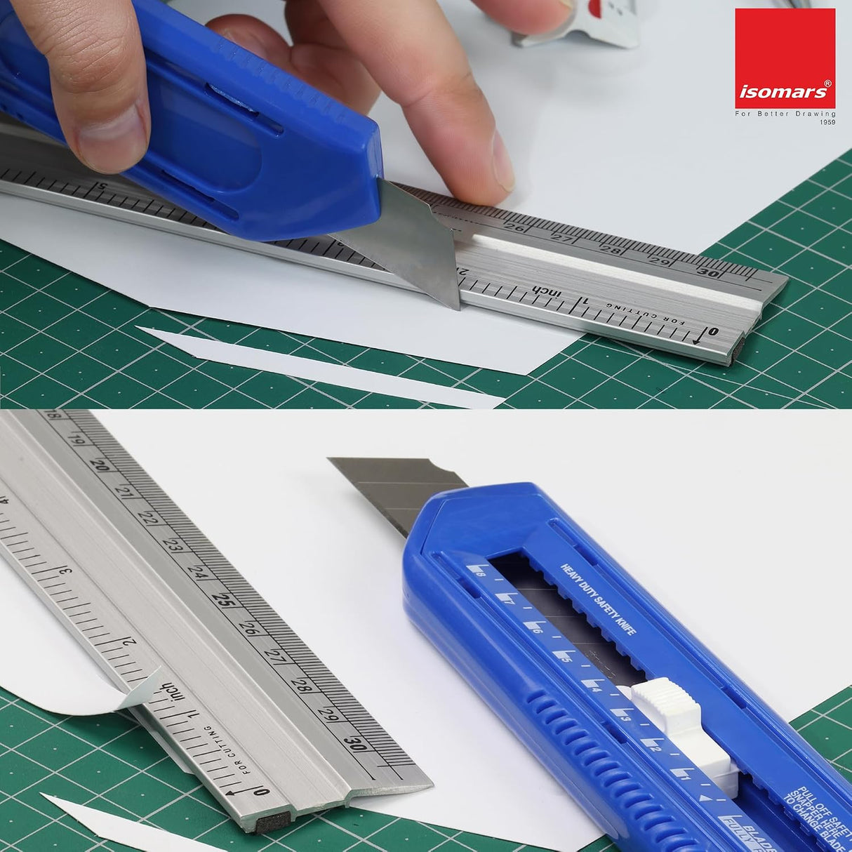 Isomars Aluminium Cutting Rulers Combo Set of 2 (12 Inch & 24 Inch) | Metal Cutting Scale with Inch & CM Markings | Non-Slip Edge for Precision Cutting, Drafting, Measuring & Craft Work
