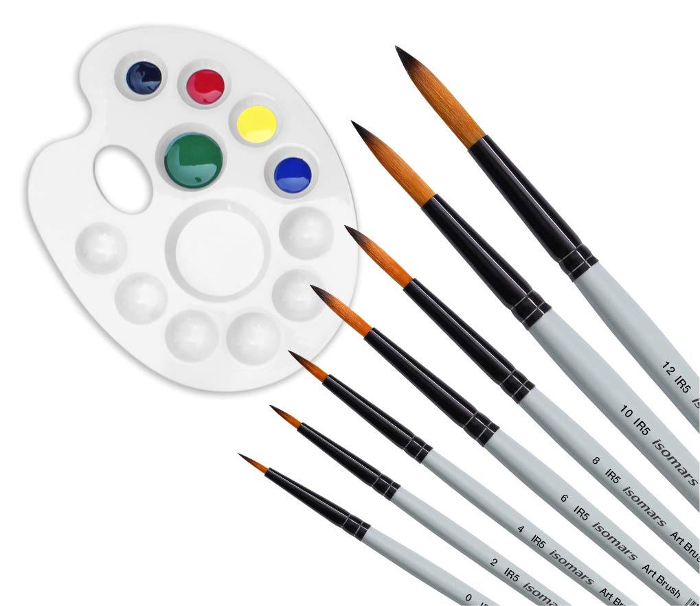 Isomars Drawing Brush Set Round Set of 7 with White Colour Palette