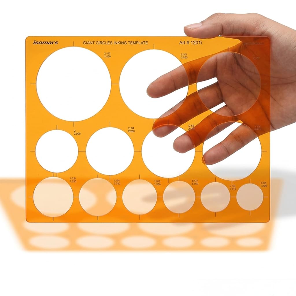 Isomars Giant Circles Drawing Template, Large Circle Stencil for Engineering & Drafting, Precise Geometry Tool for Architects, Designers & Students, Transparent Plastic, Multiple Sizes