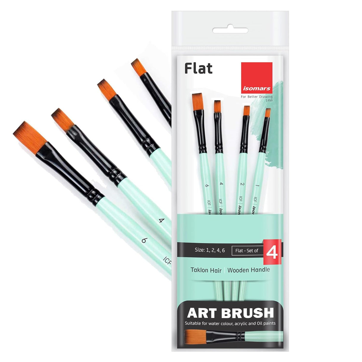 Isomars Paint Brushes Flat Brush Set of 4 Professional Synthetic Artist Brushes