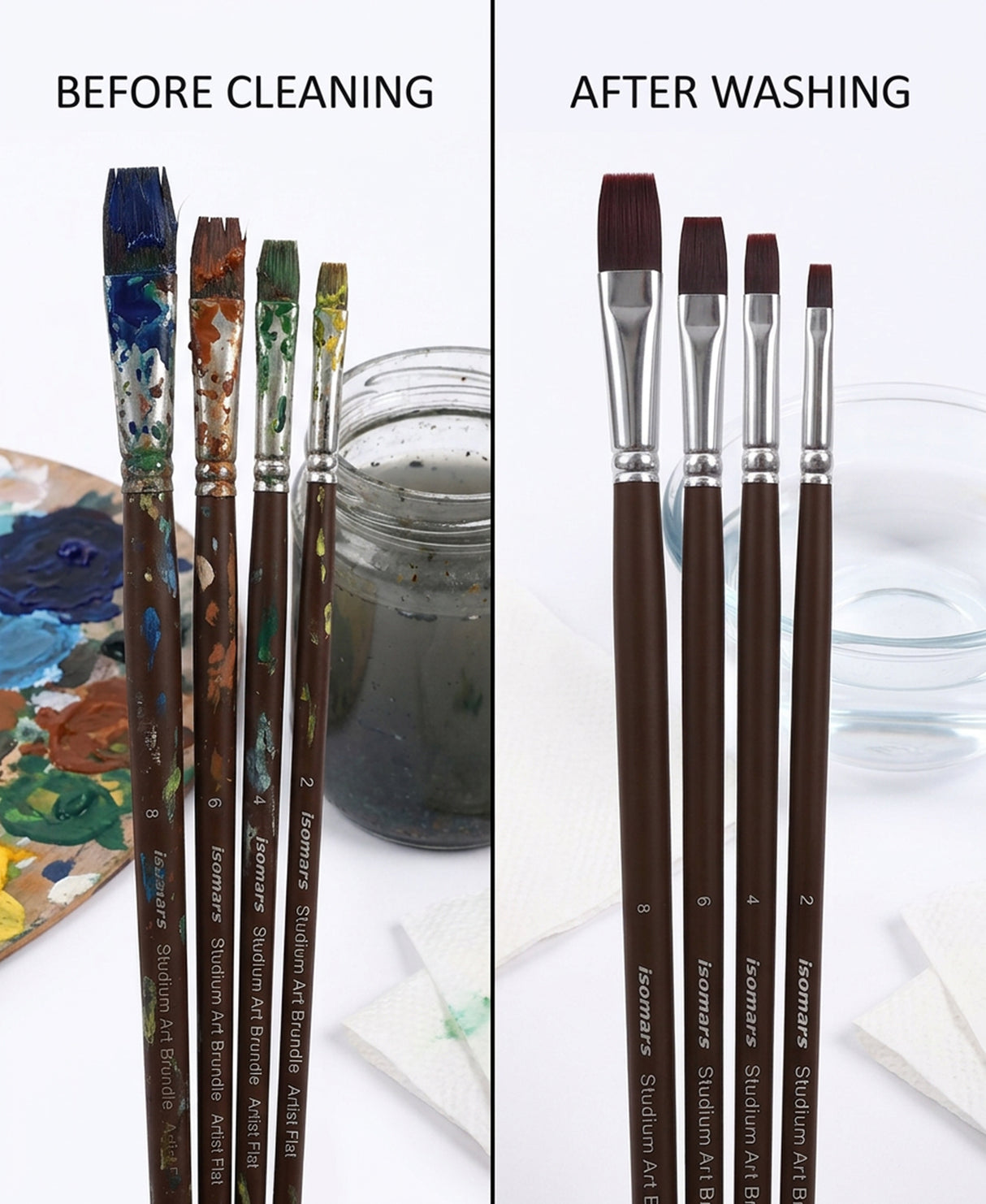 Isomars Professional Flat Brush Collection For Canvas Painting And Mixed Media Art