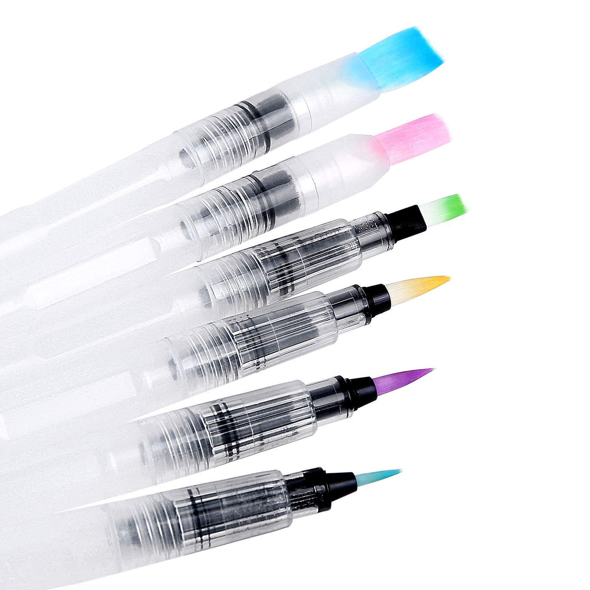 Isomars Water Brush Pen Set of 6 Refillable Nylon Watercolor Brushes