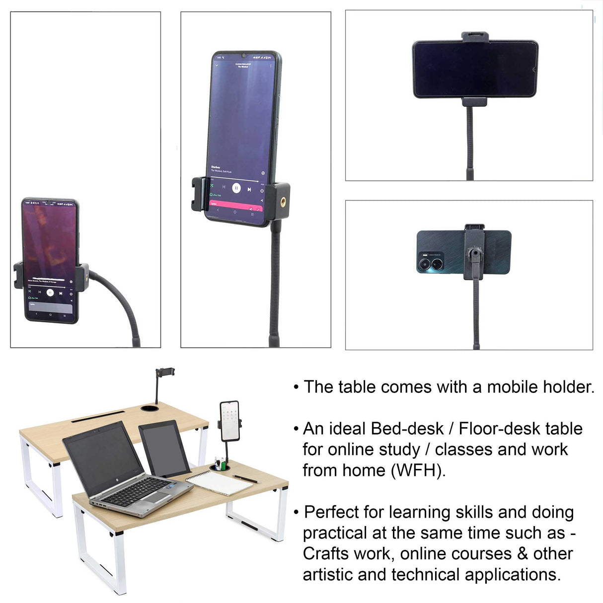 Isomars Bed Desk/Floor Desk with Mobile Holder 76cm x 35.5cm (30" x 14") Laptop Study Table for Work from Home, Online Classes, Card Games and Kid's Activities (Wooden)