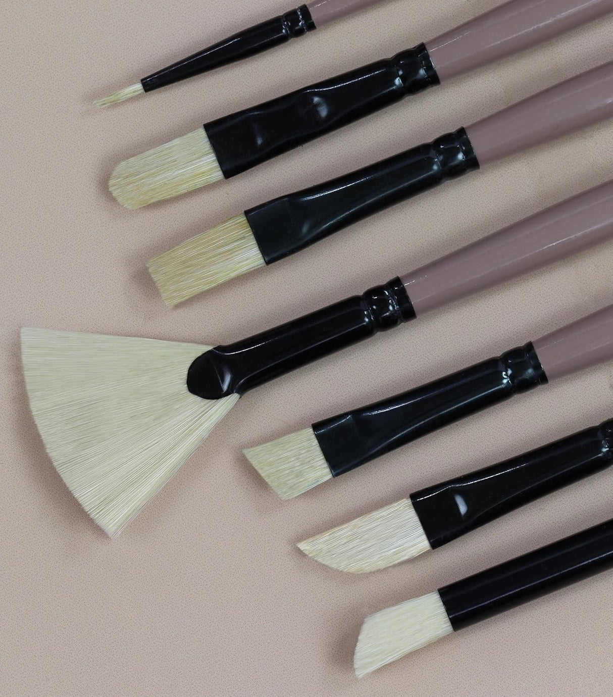 Long Handle Professional Artist Paint Brush Set with Wooden Brown Handle and Black Ferrule