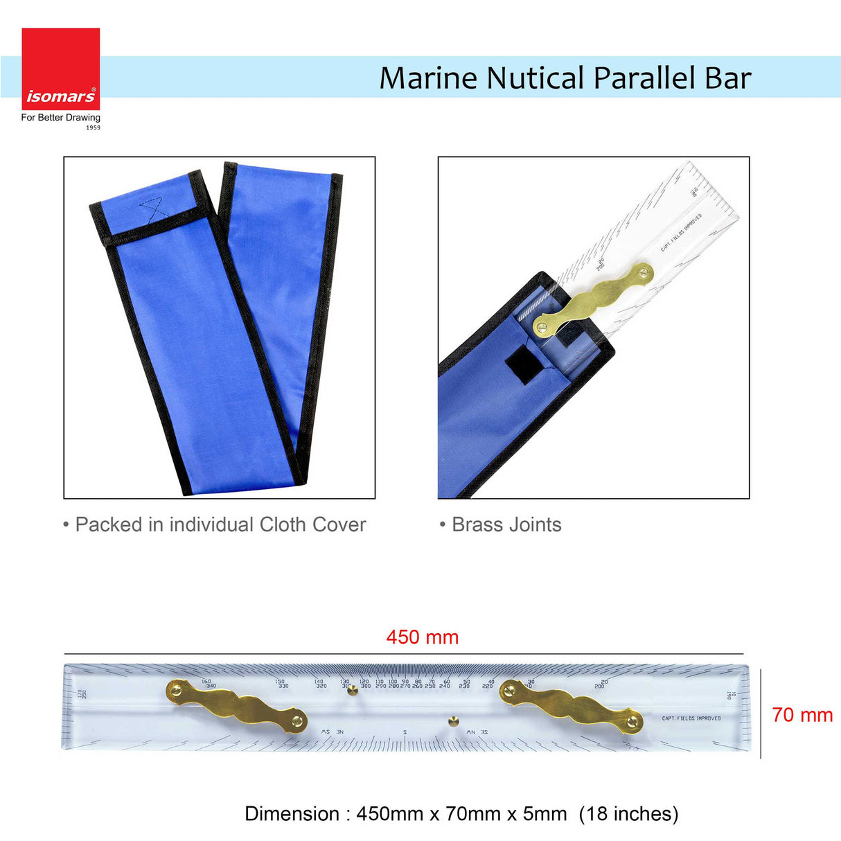 Isomars Marine/Nautical Parallel Bar - Professional 18" - Comes in Protective Cloth Bag