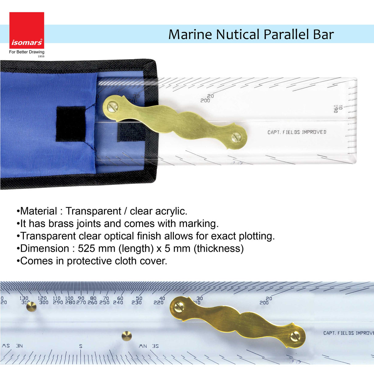 Isomars Marine/Nautical Parallel Bar - Professional 21'' - Comes in Protective Cloth Bag (Ruler-21")