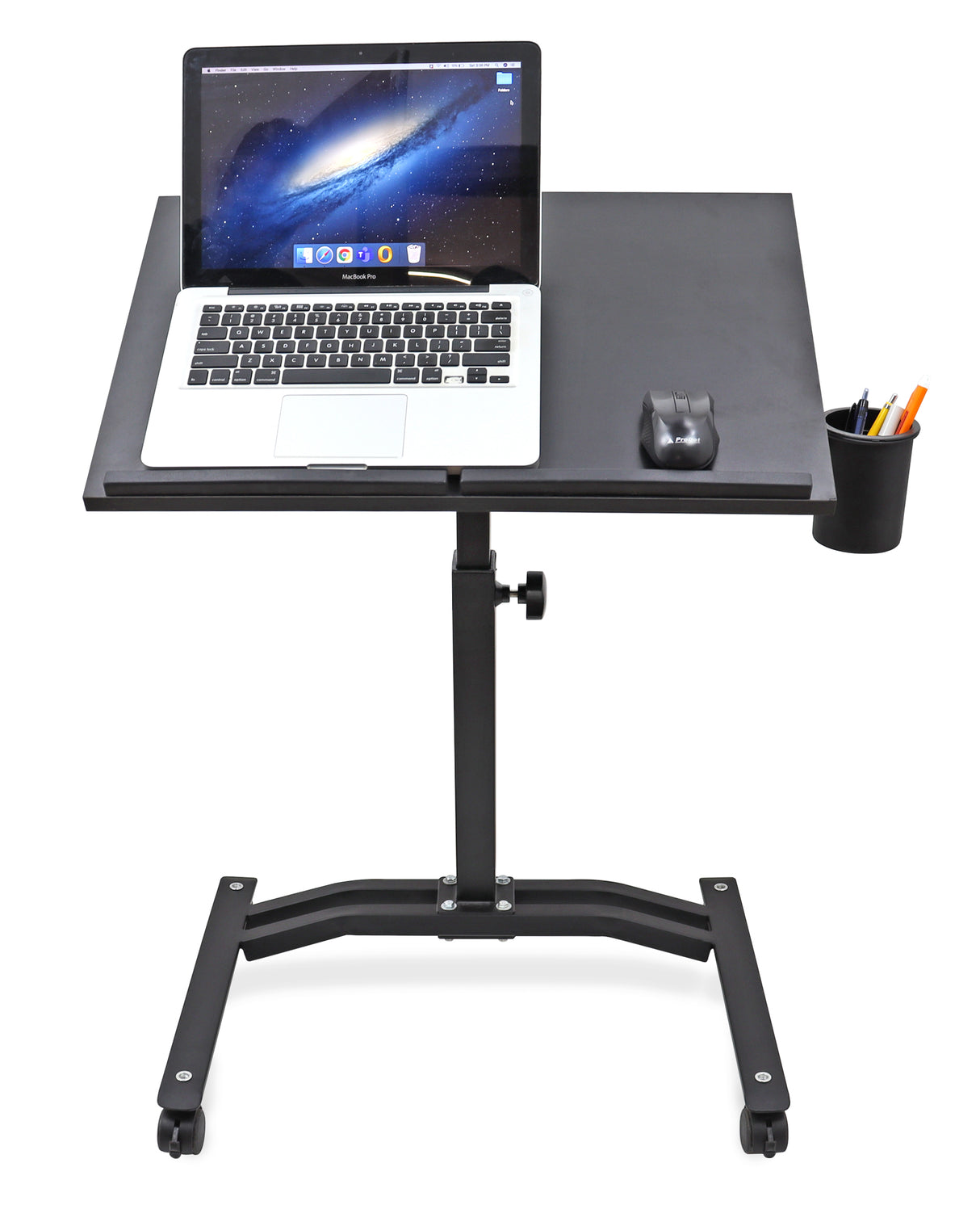 Isomars Metal Multipurpose Laptop Table Study Desk, Caster Lockable Wheels, & Height Adjustable For Breakfast Table, Work From Home & Online Classes (Black)