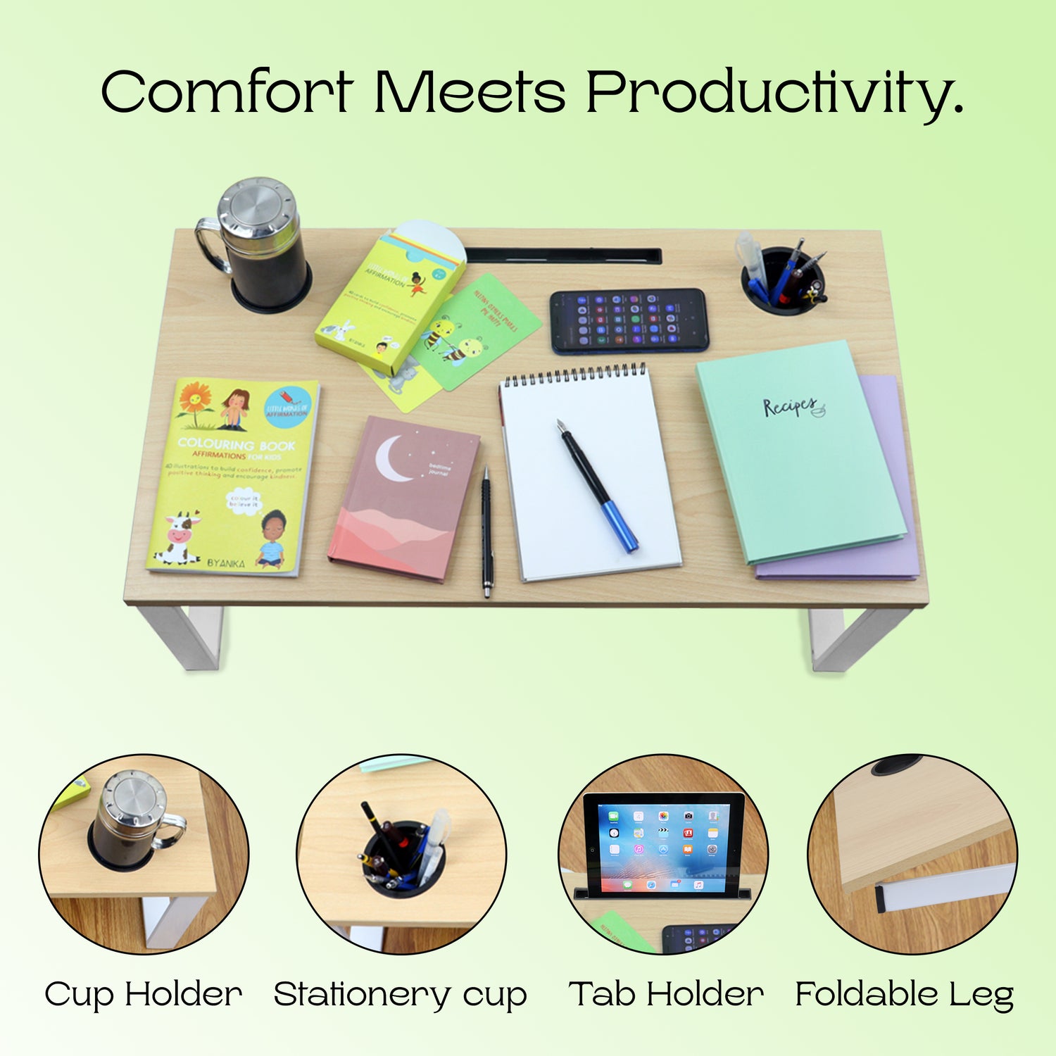 Isomars Bed Desk/Floor Desk Laptop Study Table for Work from Home, Online Classes, Card Games and Kid's Activities (Wooden - Extra Large)