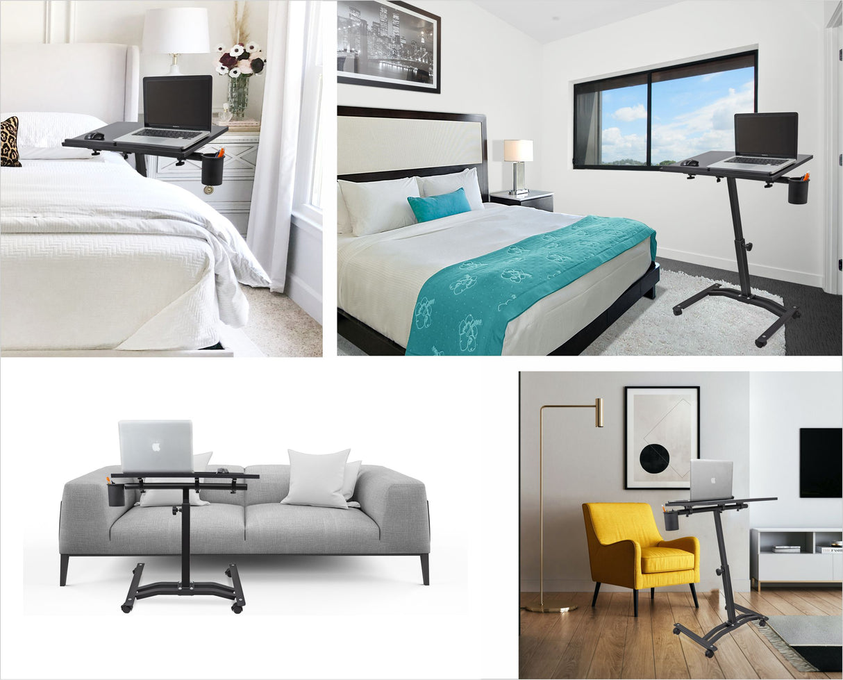 Isomars Metal Multipurpose Laptop Table Study Desk, Caster Lockable Wheels, & Height Adjustable For Breakfast Table, Work From Home & Online Classes (Black)