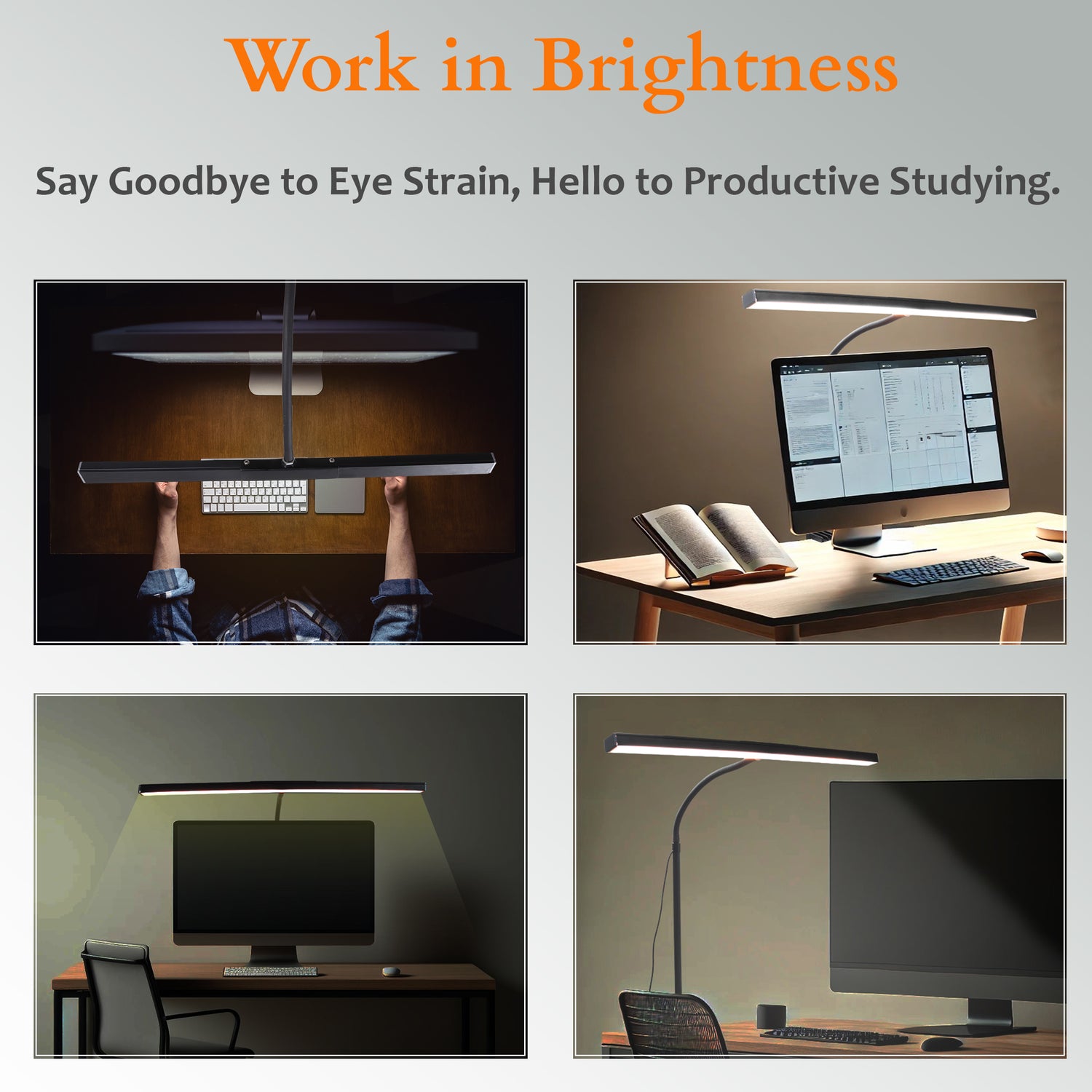 Isomars Desktop Table lamp, Overhead LED Desk Lamp Light, Table Holding clamp, Study, Computer lamp, 24" Light bar Flexible Gooseneck, 3 Color Mode, for Desktop, Bedroom, Office, Reading, etc