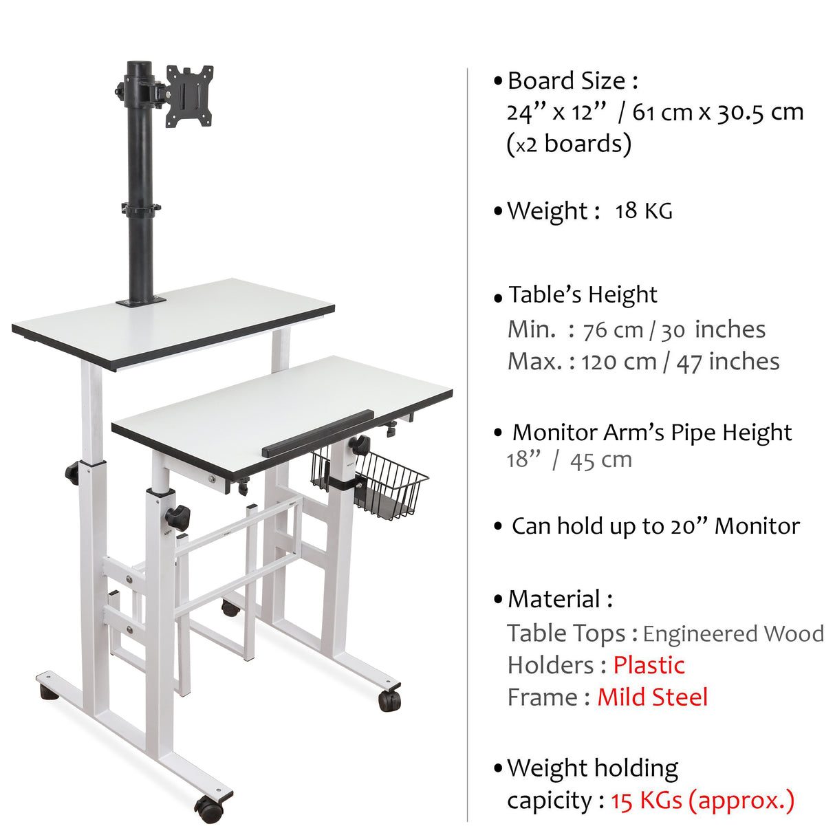 Isomars Desktop & Laptop Multipurpose Table and Adjustable Height & angles, Computer Workstation, Monitor Arm Pipe - Useful for Using Gadgets Like Desktop, Laptop Made In India (WHITE)