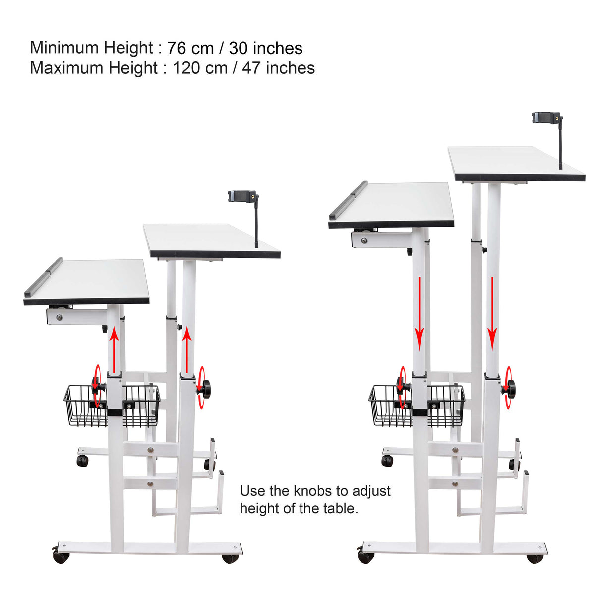 Isomars 24"/61cm Wide Made In India Desktop & Laptop Multipurpose Adjustable Table & Computer Workstation - Useful for Using Gadgets Like Desktop, Laptop, Tab/iPad etc (White)