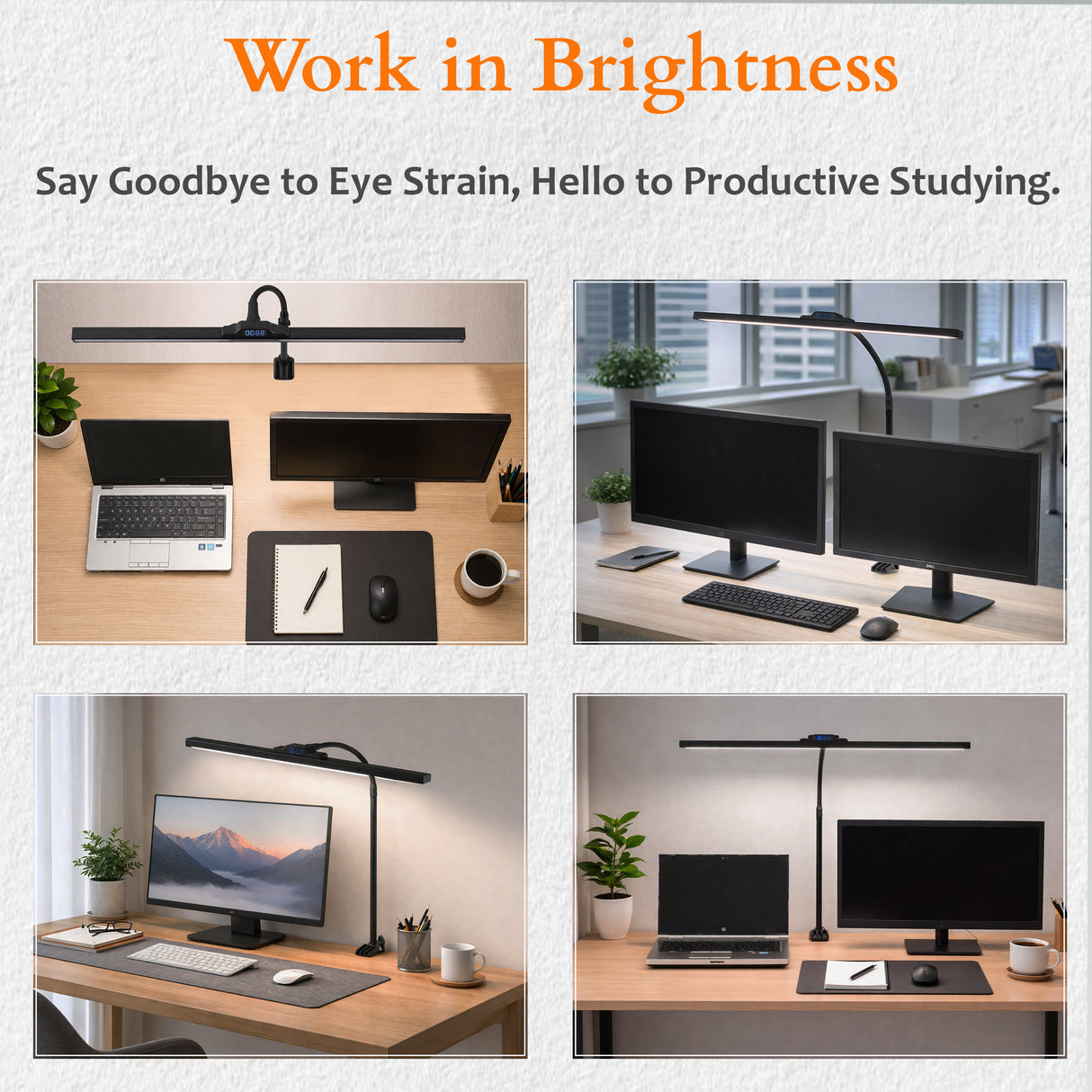 Isomars Desktop Table lamp, Overhead LED Desk Lamp Light, Table Holding clamp, Study, Computer lamp, 24" Light bar Flexible Gooseneck, 3 Color Mode, for Desktop, Bedroom, Office, Reading, etc