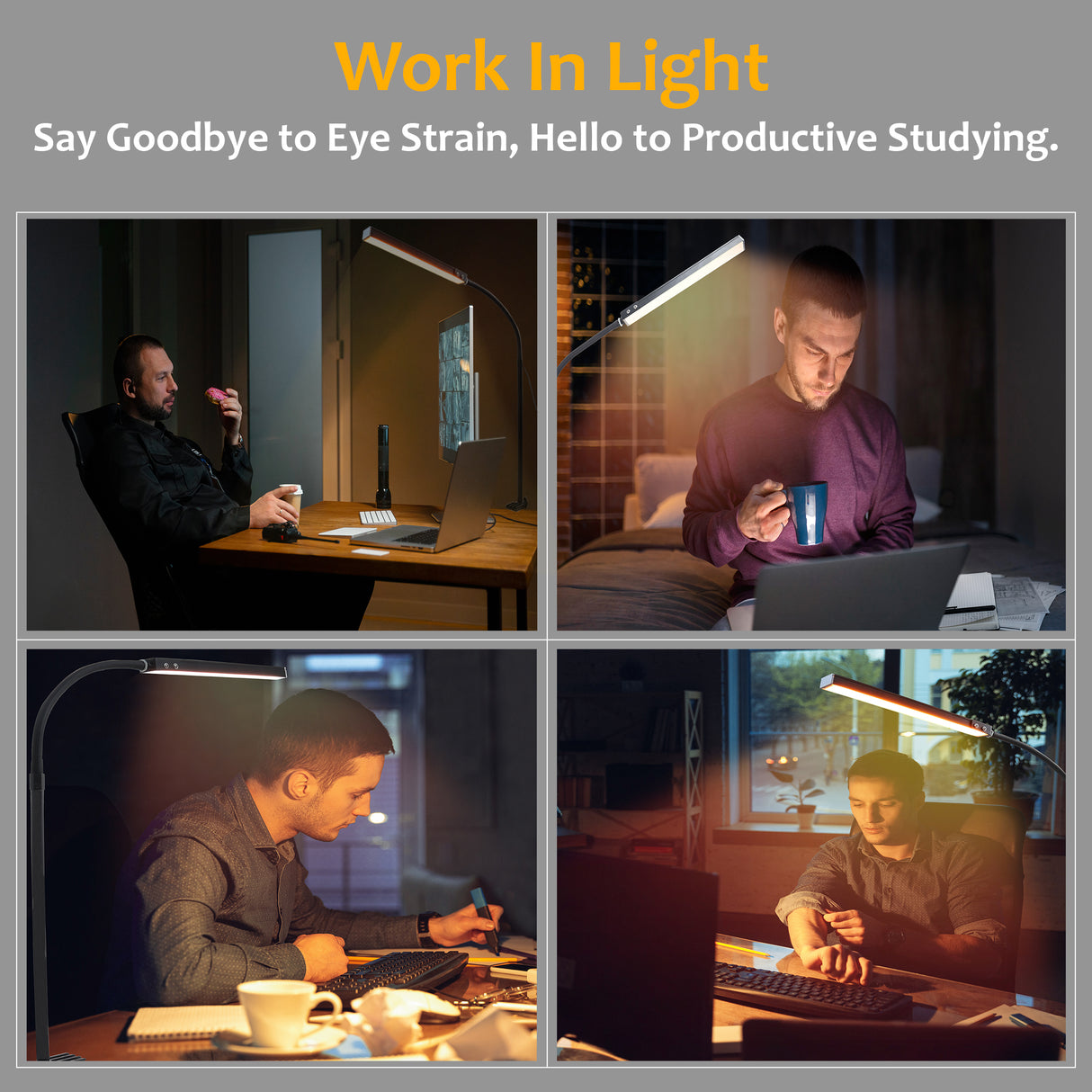 Isomars Desktop Table lamp, Overhead LED Desk Lamp Light, Table Holding clamp, Study, Computer lamp, 12" Light bar Flexible Gooseneck, 3 Color Mode, for Desktop, Bedroom, Office, Reading, etc