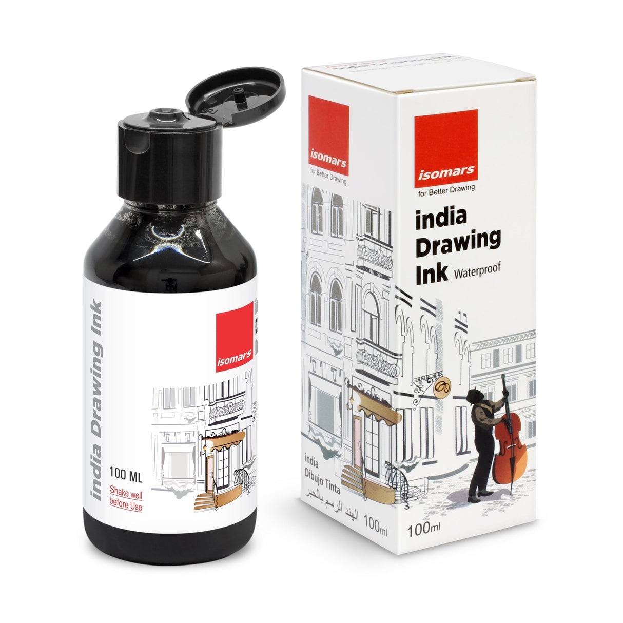 India Waterproof Drawing Ink - 100ML Fadeproof, Non-Toxic, Professional Art Supplies - Isomars