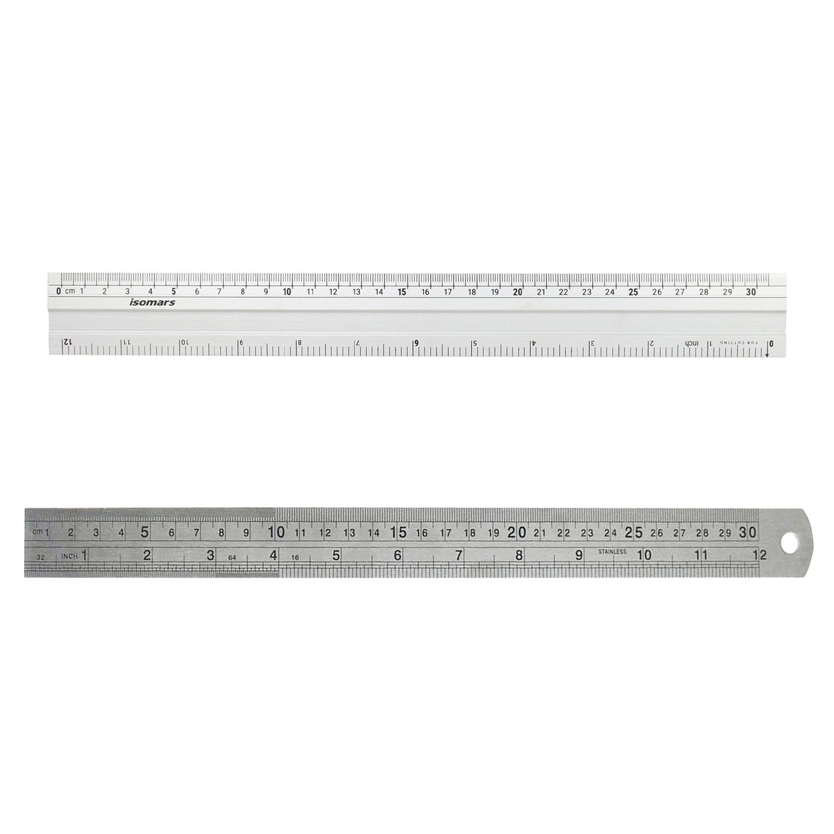 Isomars 12 Inch Aluminium Cutting Ruler & 12 Inch Stainless Steel Scale Combo | Dual Side CM & Inch Markings | Precision Measuring Rulers for Drawing, Drafting, Craft, Office & School Use - Isomars