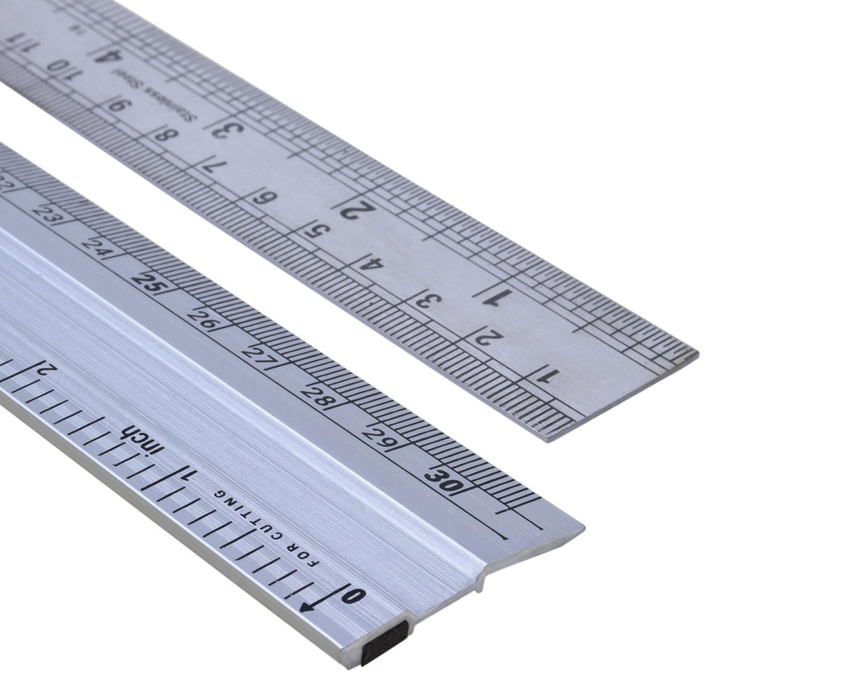 Isomars 12 Inch Aluminium Cutting Ruler & 12 Inch Stainless Steel Scale Combo | Dual Side CM & Inch Markings | Precision Measuring Rulers for Drawing, Drafting, Craft, Office & School Use - Isomars