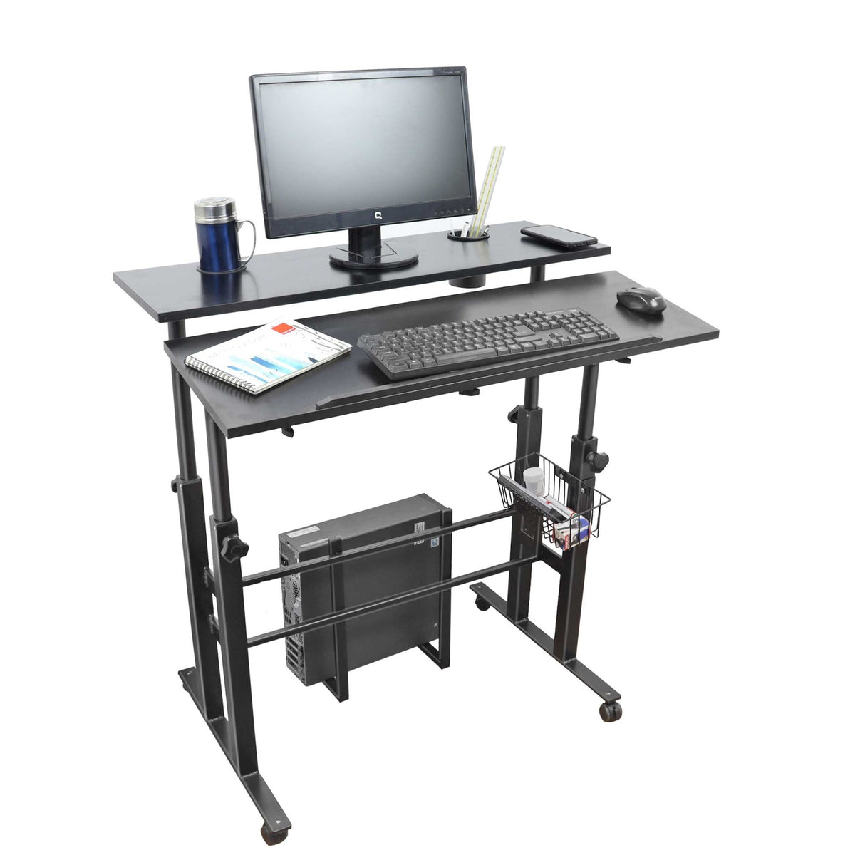 Isomars 36"/92Cm Wide Made In India Desktop & Laptop Adjustable Table & Computer Workstation - Useful For Using Gadgets Like Desktop, Laptop, Tab/Ipad, Mobile Phone Etc (Black) - Engineered Wood - Isomars