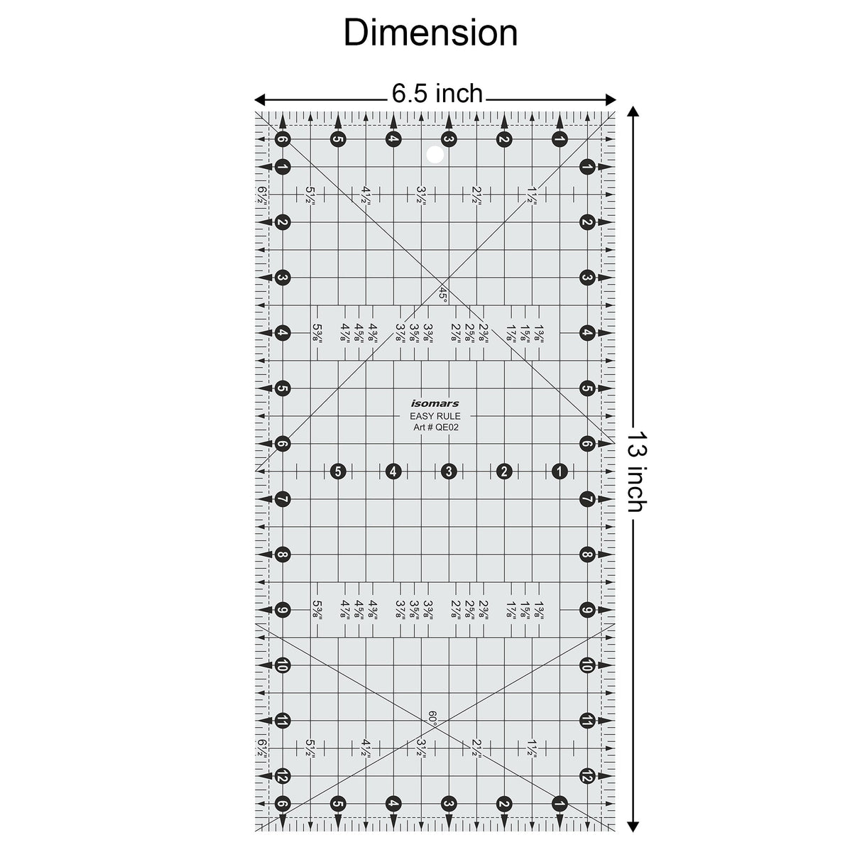 Isomars 6.5" x 13" Easy Ruler for Quilting, Sewing & Cutting - Isomars