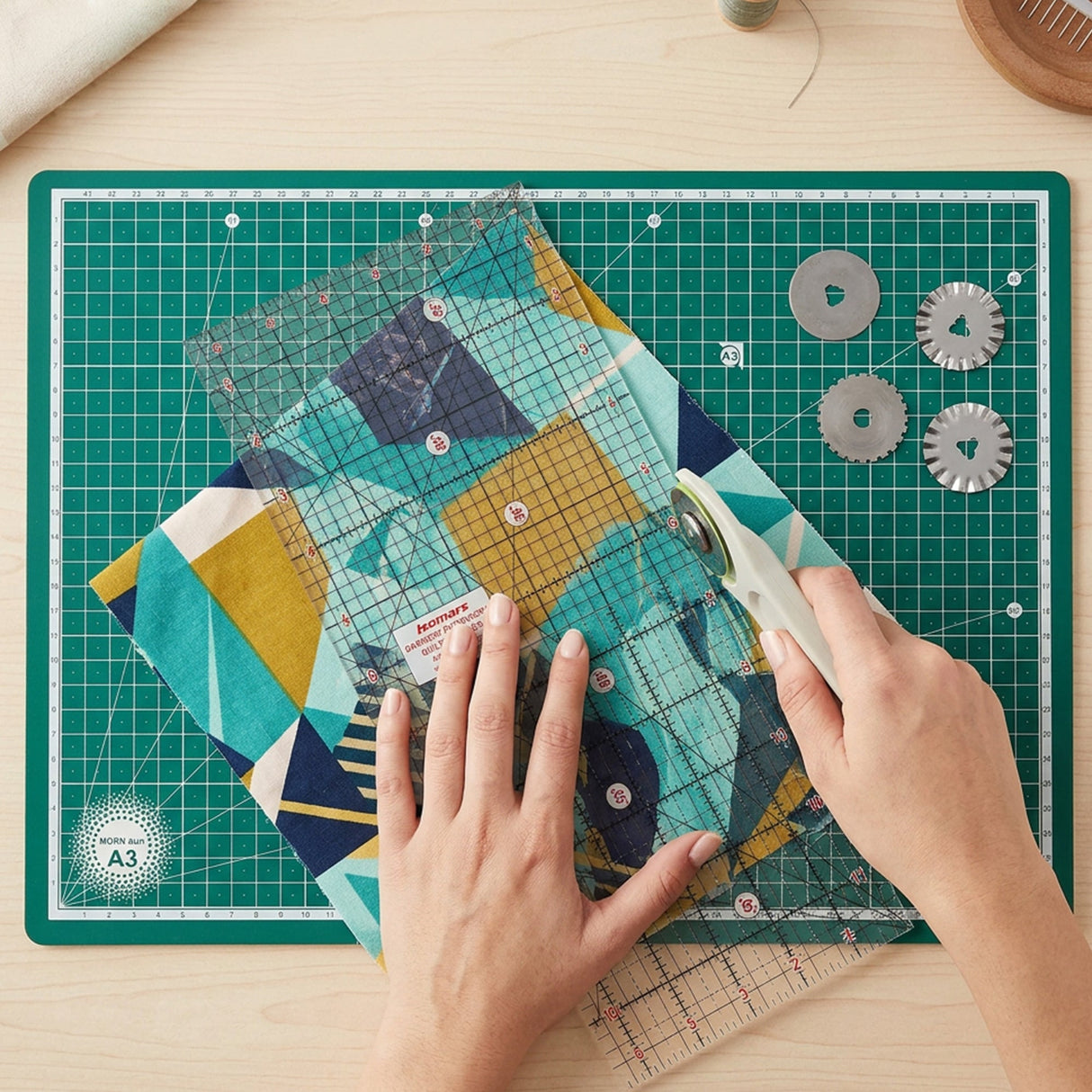 Isomars A3 Self-Healing Cutting Mat with 12 Inch Quilting Ruler and Rotary Cutter | Sewing Tools, Fabric Cutter, Patchwork Ruler, Tailoring & Fashion Designing Kit - Isomars