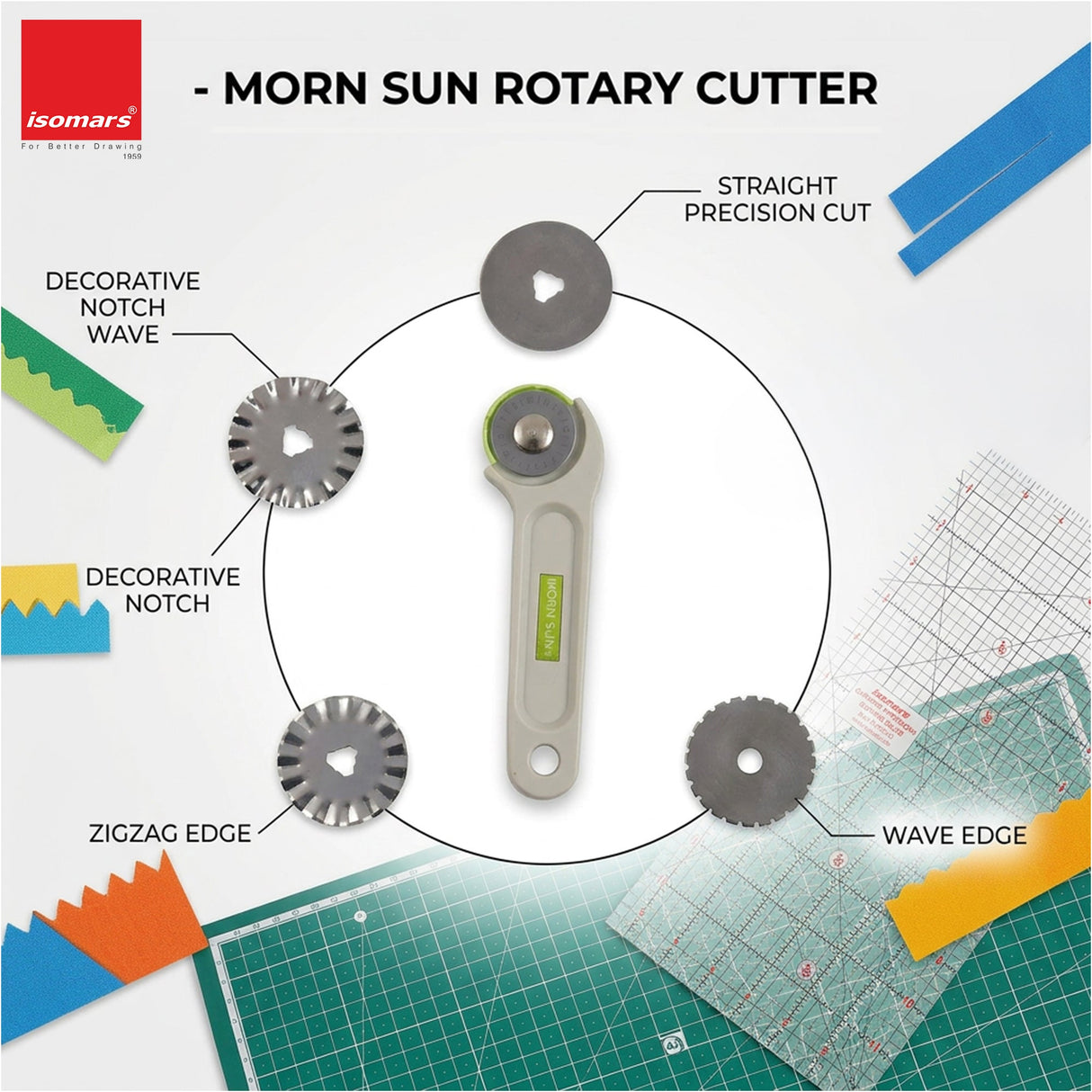 Isomars A3 Self-Healing Cutting Mat with 12 Inch Quilting Ruler and Rotary Cutter | Sewing Tools, Fabric Cutter, Patchwork Ruler, Tailoring & Fashion Designing Kit - Isomars