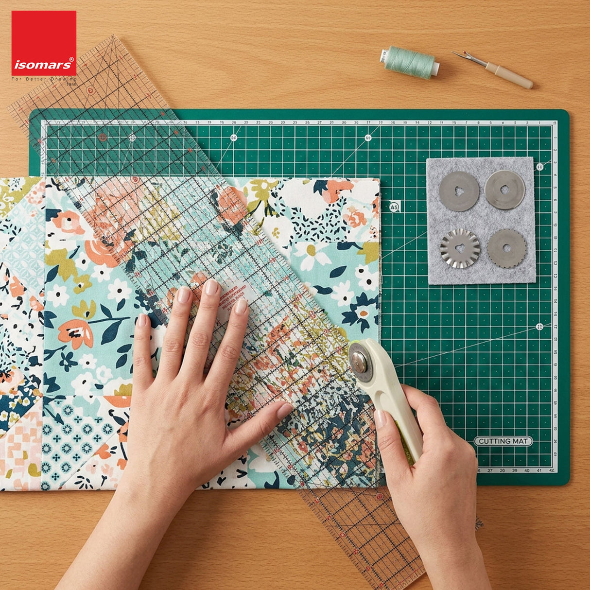 Isomars A3 Self-Healing Cutting Mat with 24 Inch Quilting Ruler & Rotary Cutter Set | Fabric Cutting Kit for Sewing, Tailoring, Quilting, Patchwork, Fashion Designing & Crafts - Isomars
