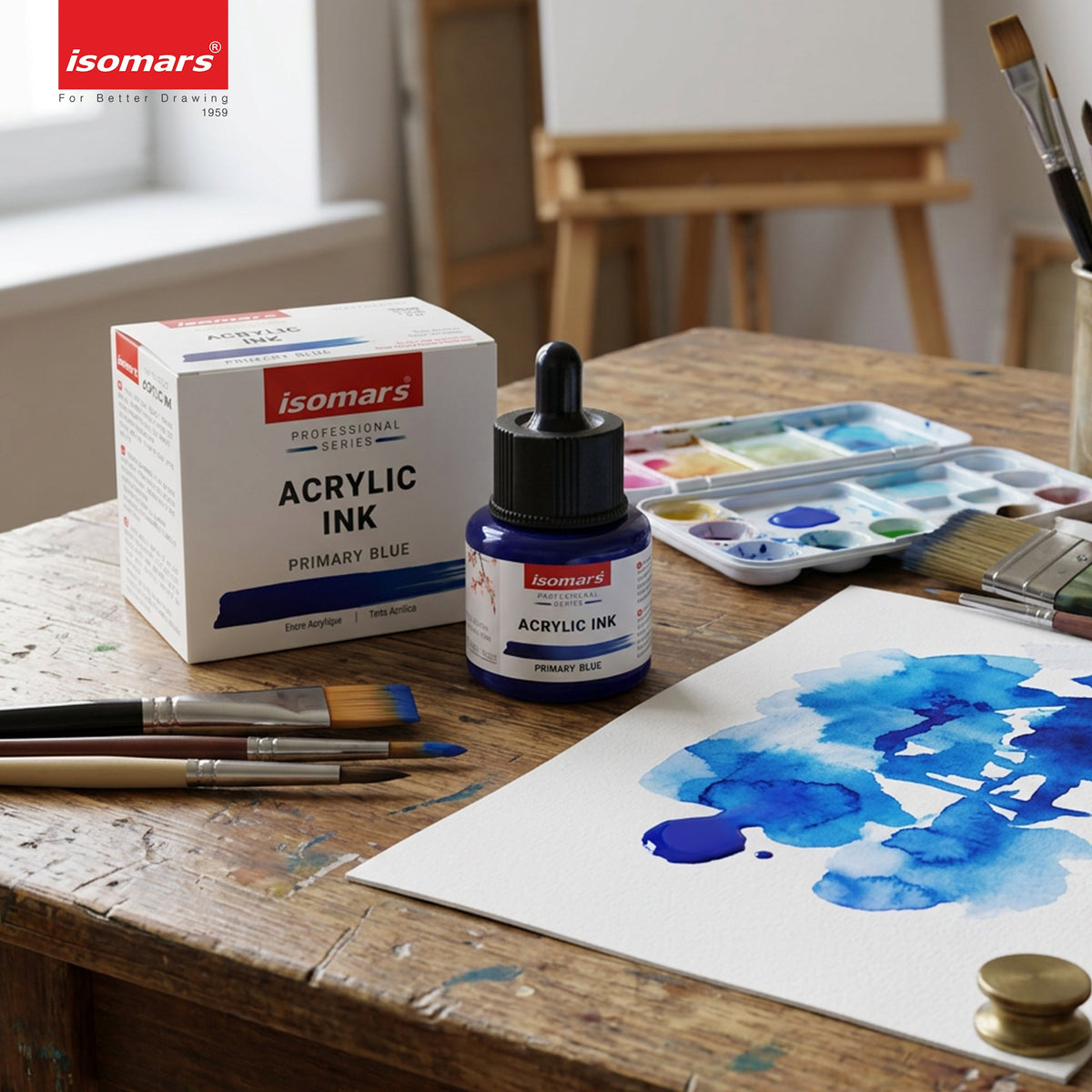 Isomars Acrylic Ink Blue 35ml with Dropper for Art & Drawing - Isomars