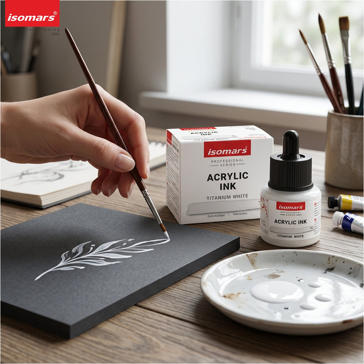 Isomars Acrylic Ink White 35ml with Dropper for Art & Drawing - Isomars