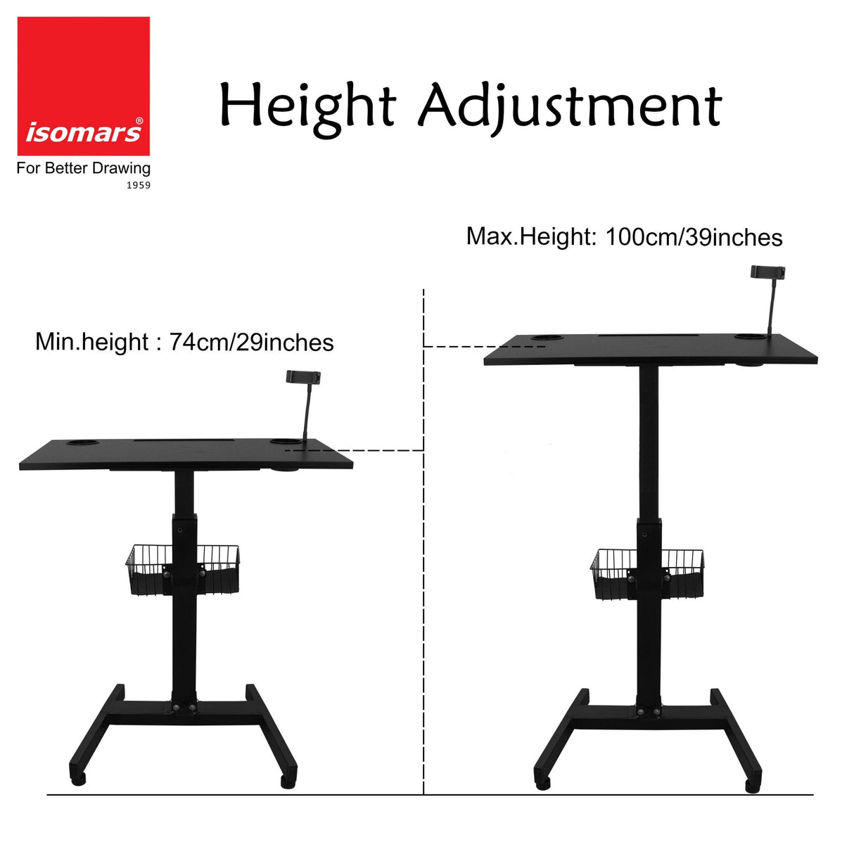 Isomars Airlift Made in India Multipurpose Height Adjustable 'SIT & Stand Laptop Table' with Foot Lever for Breakfast, Online Classes, Other Activities with Large Table Top (Black) - Isomars