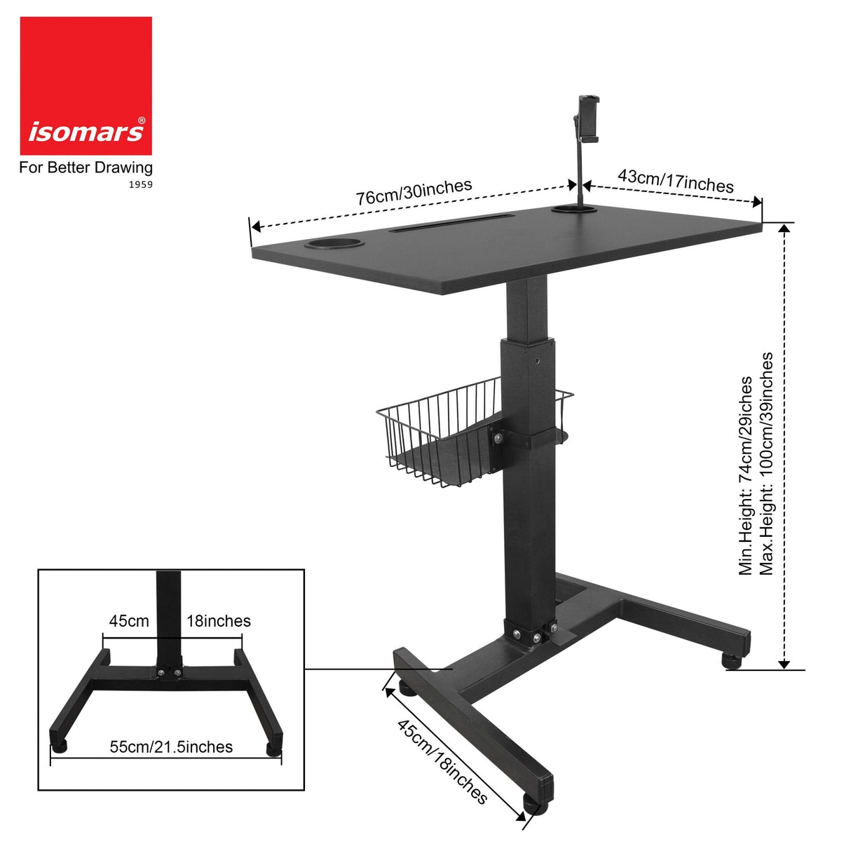 Isomars Airlift Made in India Multipurpose Height Adjustable 'SIT & Stand Laptop Table' with Foot Lever for Breakfast, Online Classes, Other Activities with Large Table Top (Black) - Isomars