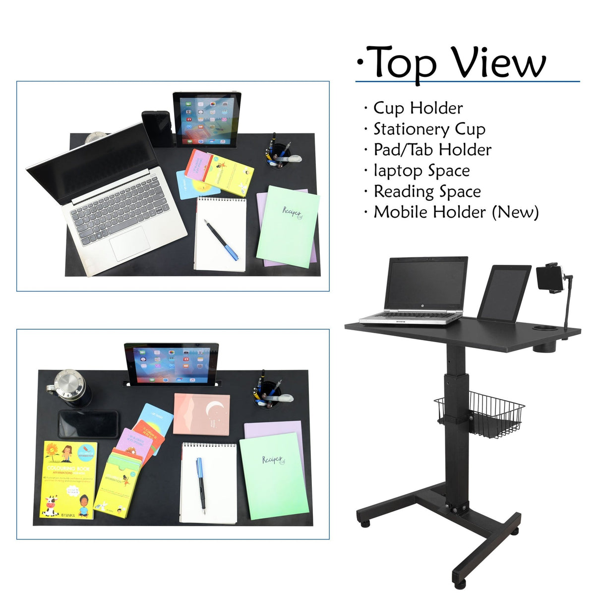 Isomars Airlift Made in India Multipurpose Height Adjustable 'SIT & Stand Laptop Table' with Foot Lever for Breakfast, Online Classes, Other Activities with Large Table Top (Black) - Isomars