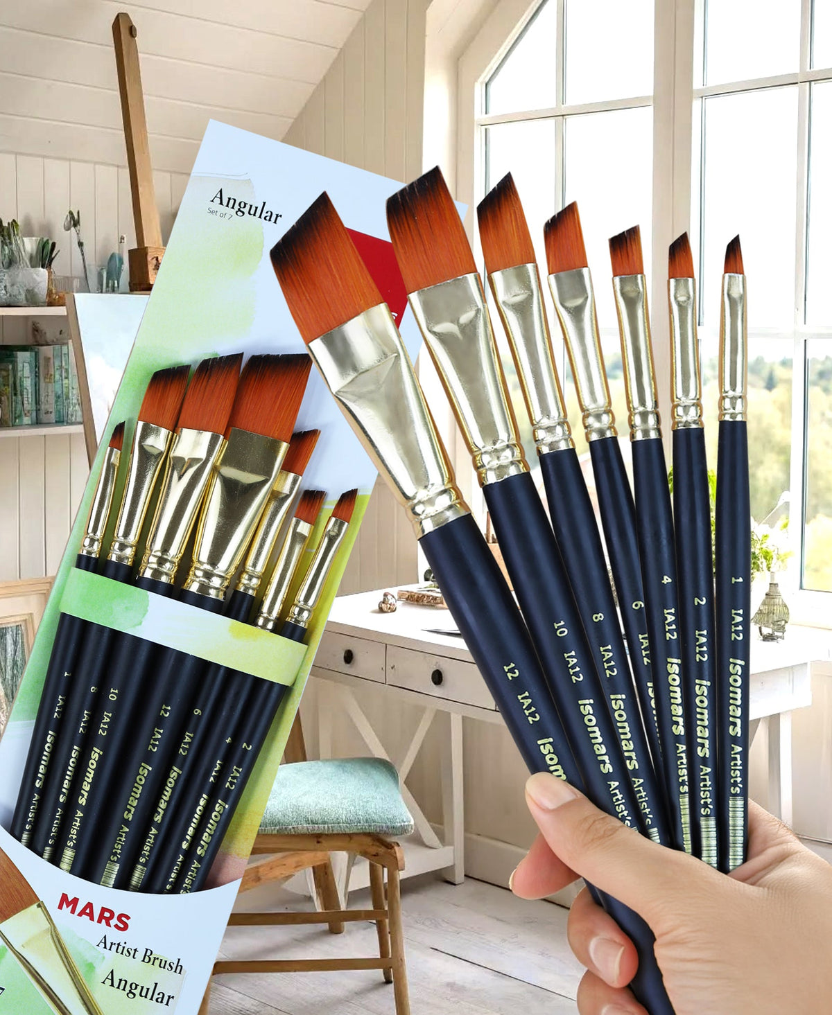 Isomars Angular Paint Brush Set Artist Brushes for Acrylic & Watercolor - Isomars