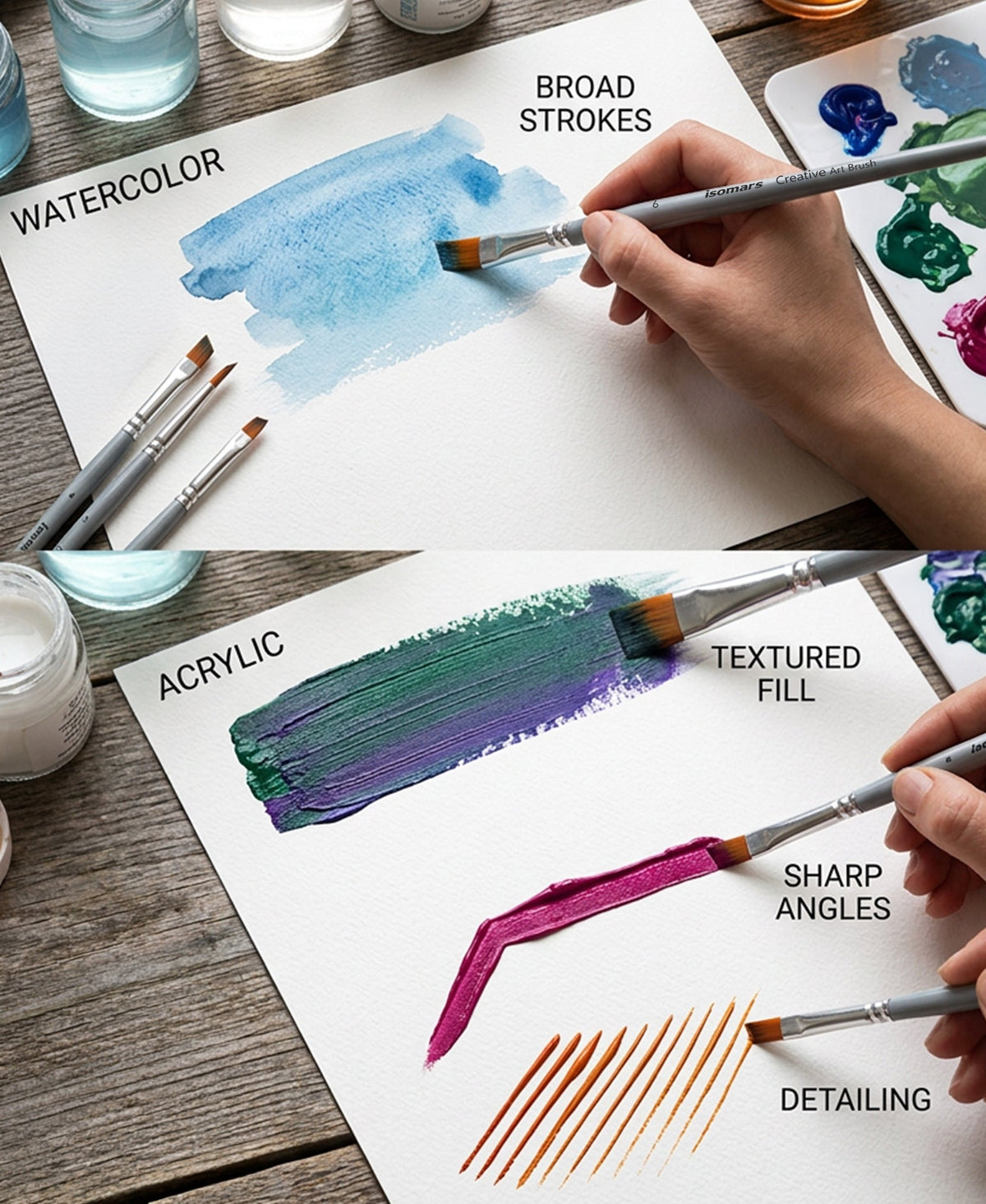 Isomars Angular Paint Brush Set of 4, Sizes 2, 4, 6, 8 - Isomars