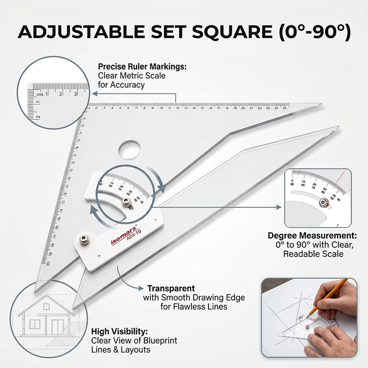 Isomars Architect Kit Combo - Drafting Board-A2 with Cutting Mat-A3, Adjustable, Triangular Scale, French Curve, Erasing Shield and Oval Template | Ideal For Students & Professionals - Isomars