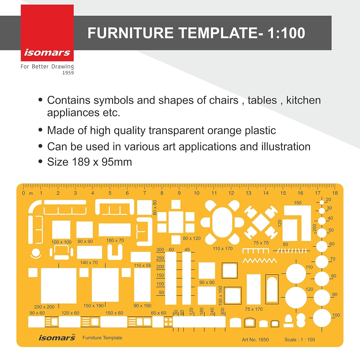 Isomars Architect Template Set of 3 | Scale 1:50, 1:100 & 1:200 Drawing Drafting Stencils for Furniture Layout, House Planning, Interior Design, Architecture, Blueprint & Floor Plan Drawing - Isomars