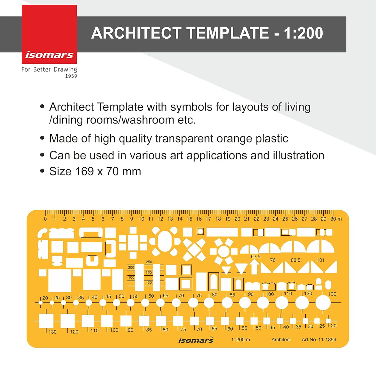 Isomars Architect Template Set of 3 | Scale 1:50, 1:100 & 1:200 Drawing Drafting Stencils for Furniture Layout, House Planning, Interior Design, Architecture, Blueprint & Floor Plan Drawing - Isomars