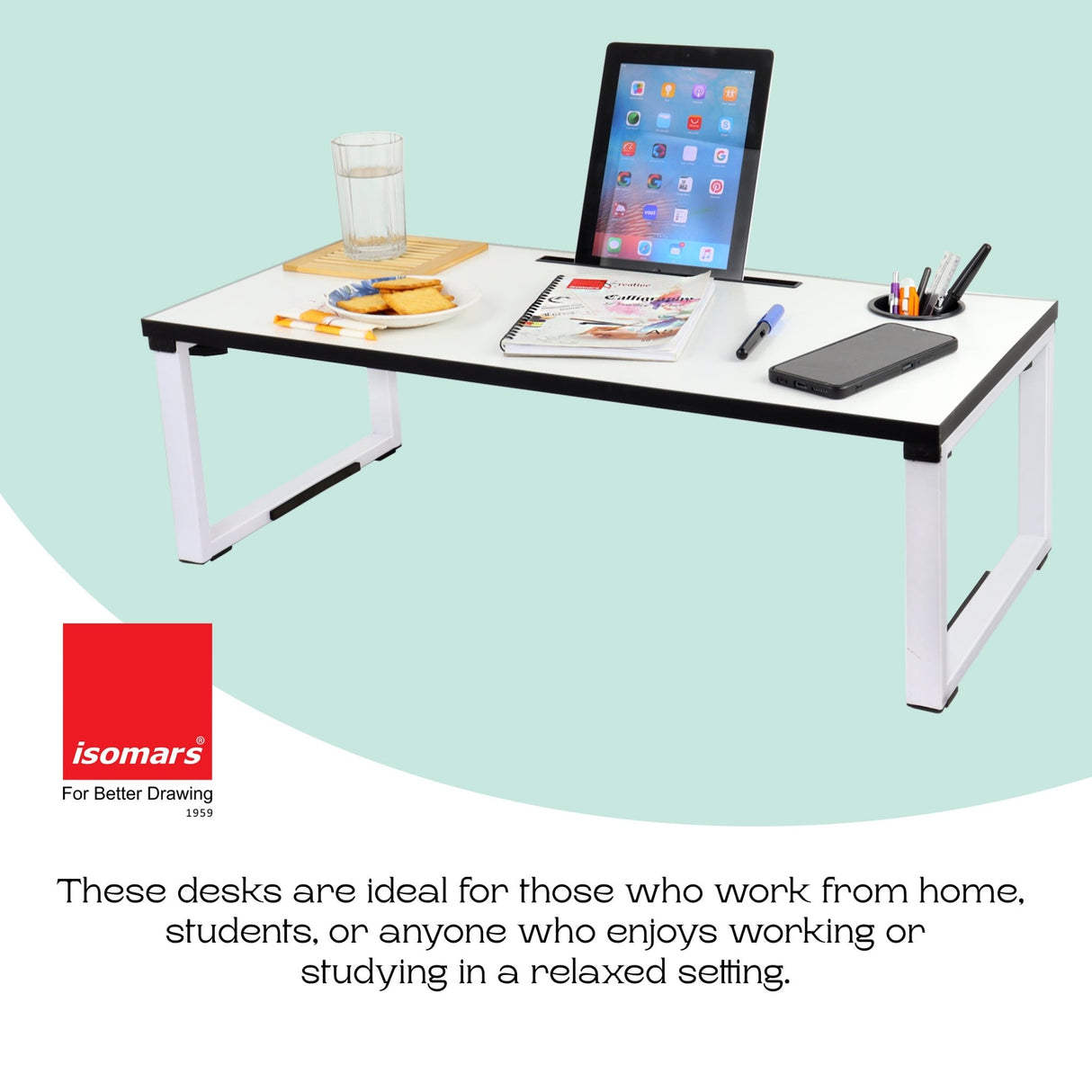 Isomars Bed Desk/Floor Desk Laptop Study Table for Work from Home, Online Classes, Card Games and Kid's Activities (White) - Isomars