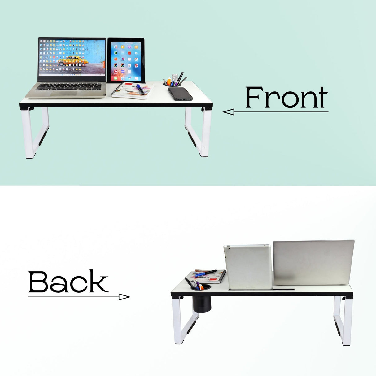 Isomars Bed Desk/Floor Desk Laptop Study Table for Work from Home, Online Classes, Card Games and Kid's Activities (White) - Isomars