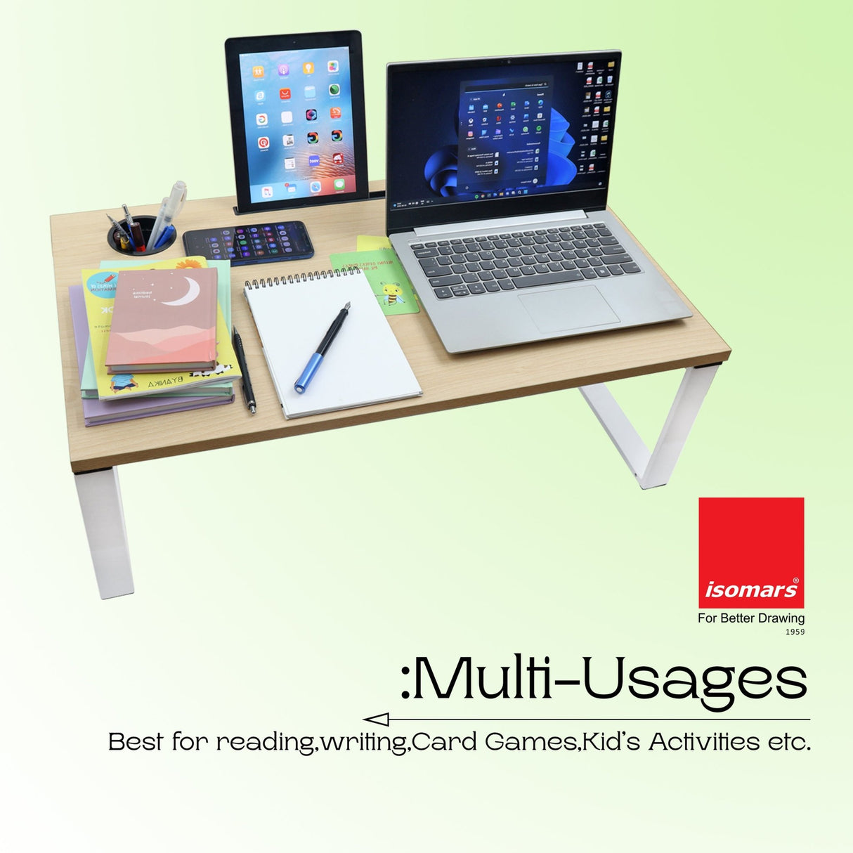 Isomars Bed Desk/Floor Desk Laptop Study Table for Work from Home, Online Classes, Card Games and Kid's Activities (Wooden - Extra Large) - Isomars